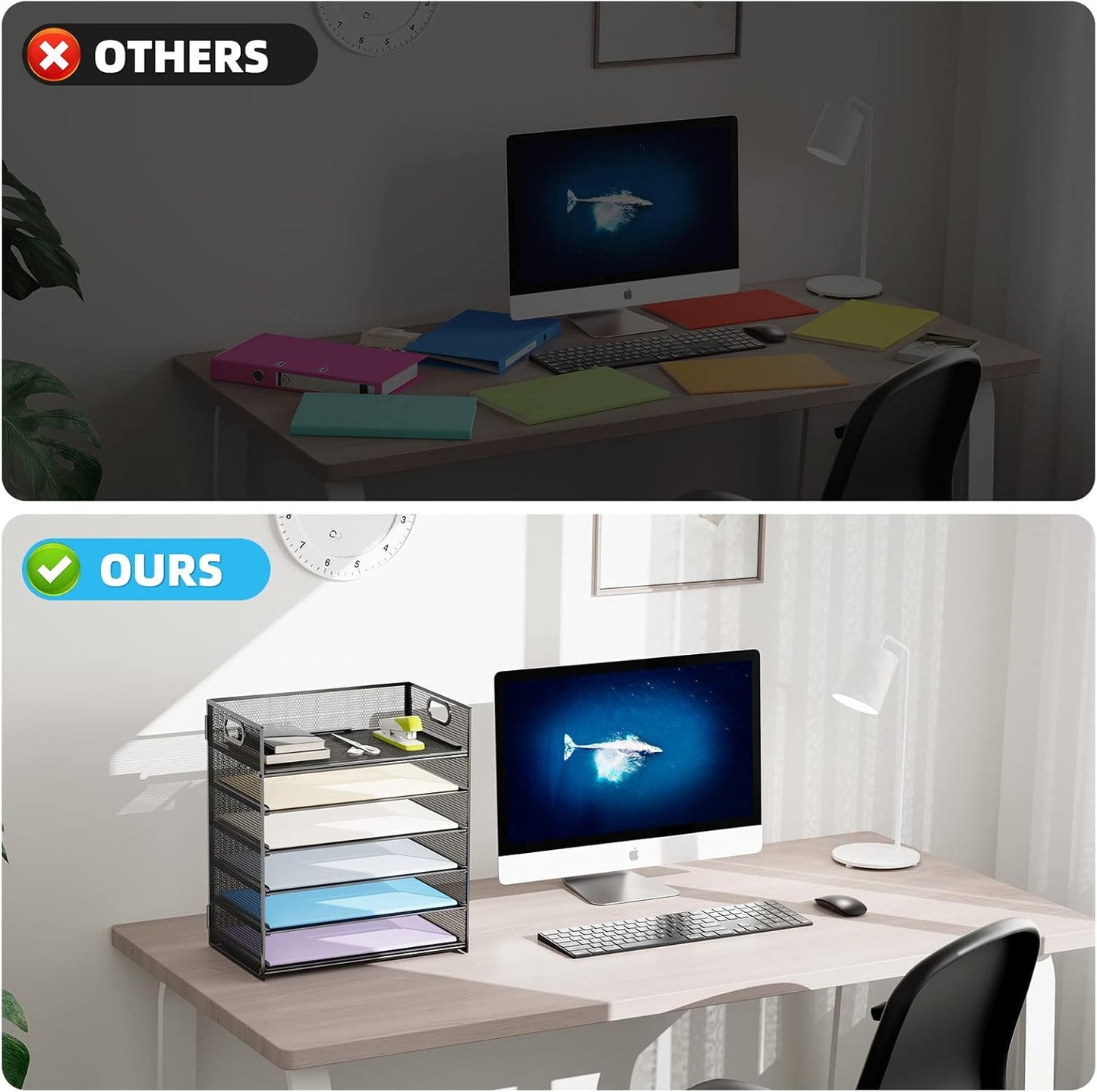 Marbrasse 6 Tier Paper Organizer Letter Tray - Mesh Desk File Organizer with Handle, Paper Sorter Organizer for Letter/A4 Office File Folder Holder - Black