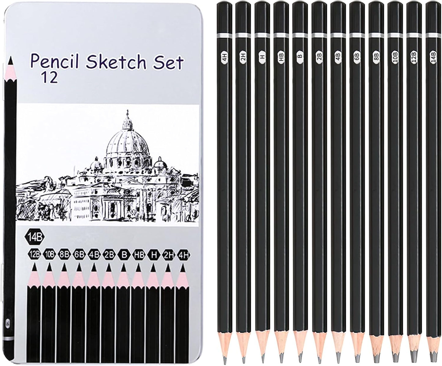 Lemical Professional Sketch pencils 12pcs/set (14B - 4H) Graphite Sketching Pencils Sketch Drawing Pencils Set for Art Drawing Shading Art Supplies
