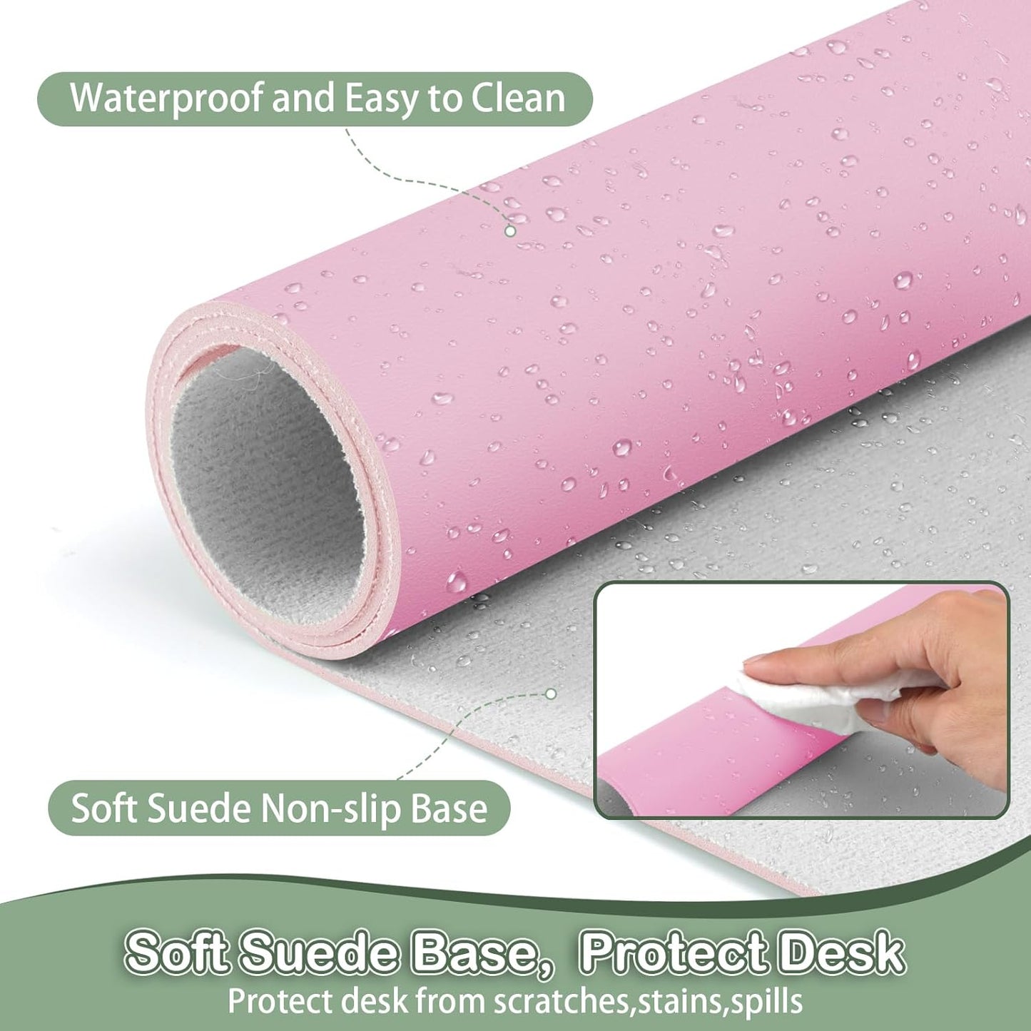 Boutilon Leather Desk Pad Protector,Non-Slip Mouse Pad,Laptop Desk Pad,Office Mouse Mat,Waterproof Leather Desk Blotter,Desk Writing Pad for Office and Home (S-Baby Pink,24"x 14")