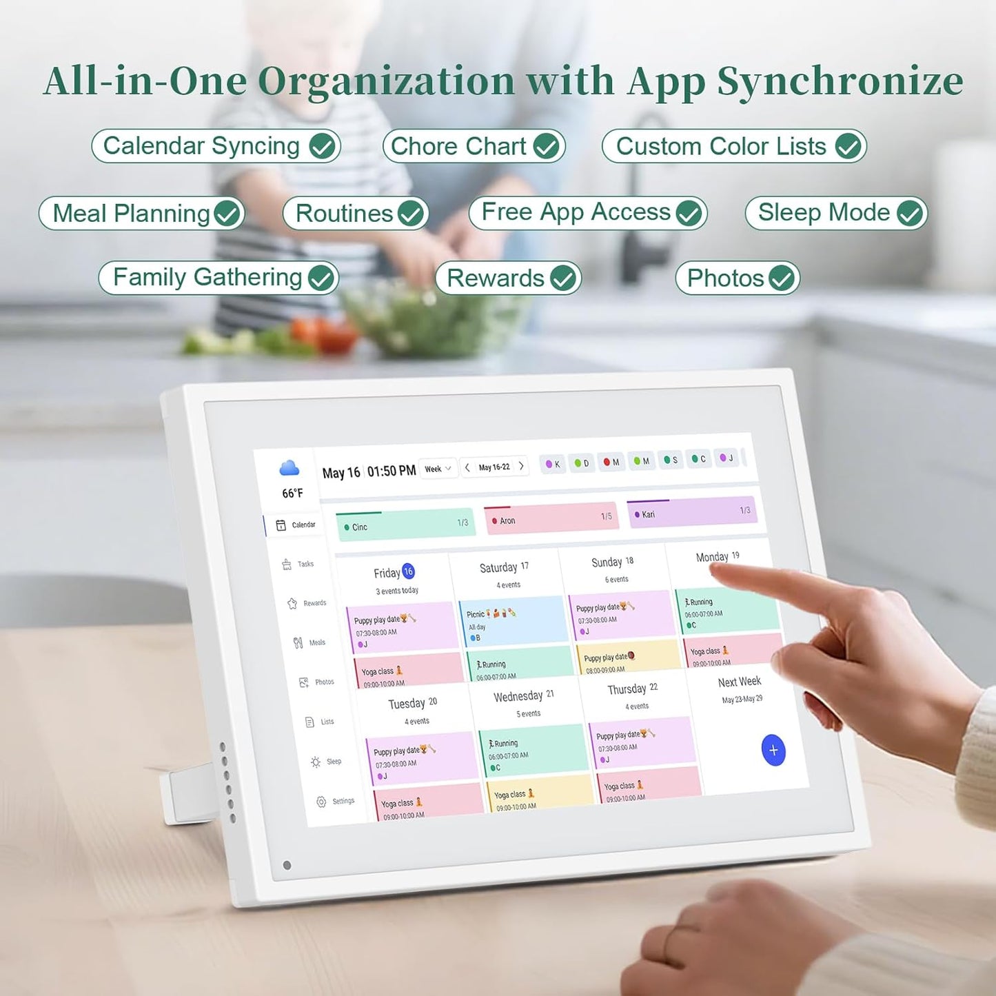 Smart Digital Calendar, 10.1" HD Smart Touch Screen Home Interactive Electron Calender WiFi Planner,Meal Schedule, Duty Chart,Achievement Rewards- Built-in Digital Photo Frame Function