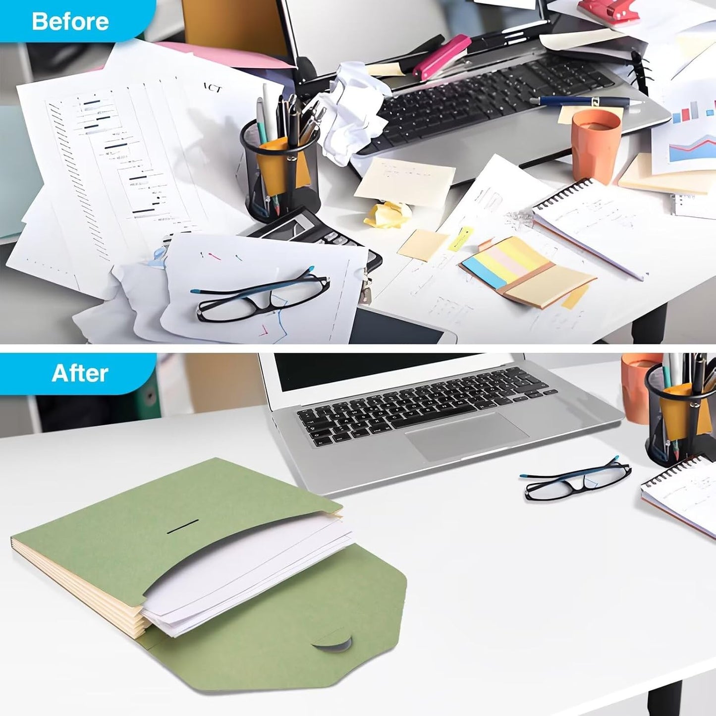 Blue Lake ECOLIFE File Folders Accordion Organizer Plastic Free 6 Pocket Expanding Folders Green