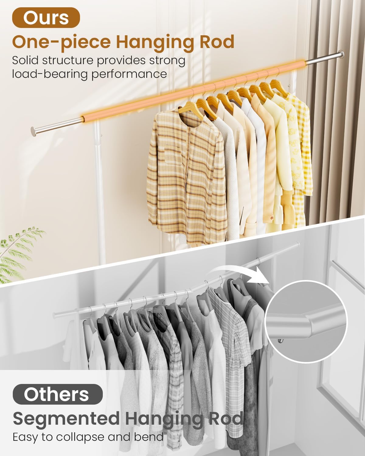 Heavy Duty Clothes Rack, Metal Clothing Rack Load 450 LBS, Rolling Coat Racks for Hanging Clothes with Lockable Wheels, Wardrobe Closet Garment Racks for Bedroom, White