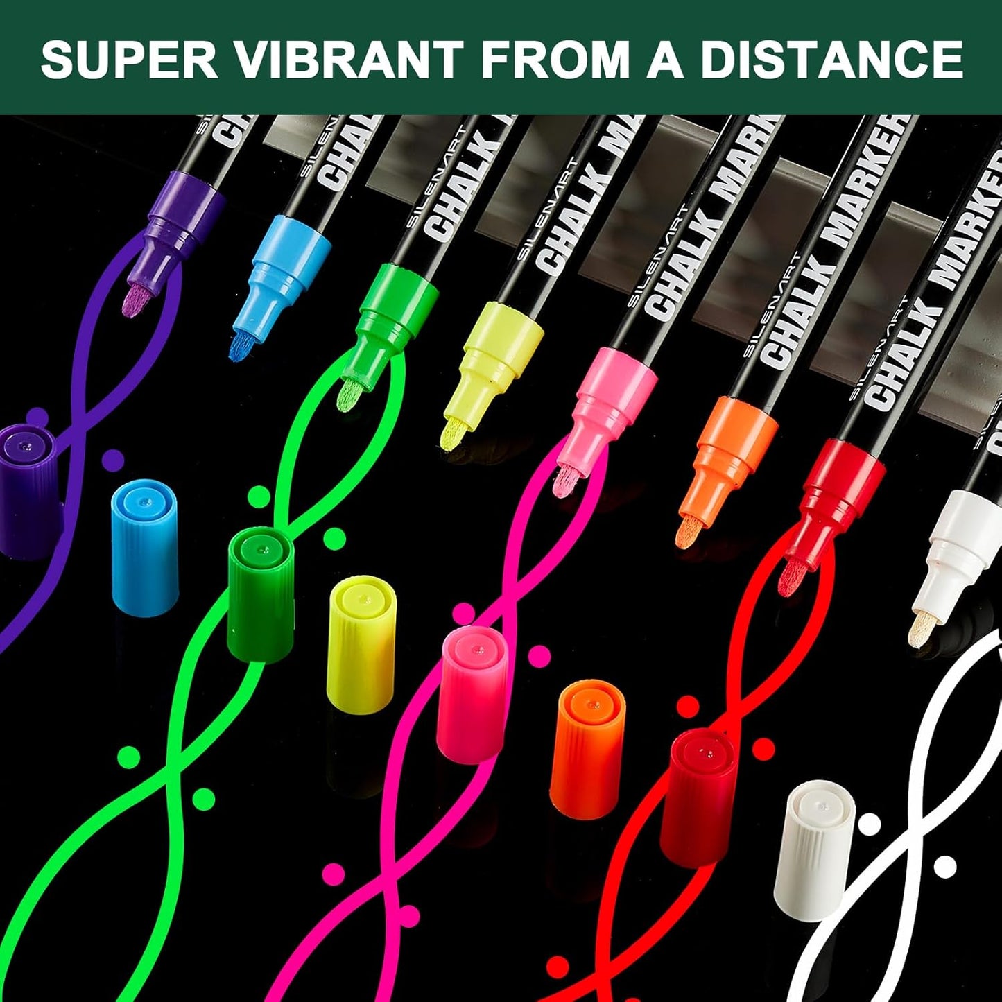 SILENART Liquid Chalk Markers - 8 Vibrant Colors - Chalkboard Markers for Blackboard Glass Window Car Dry Erase Board Acrylic Calendar Board Whiteboard- Wet Erase