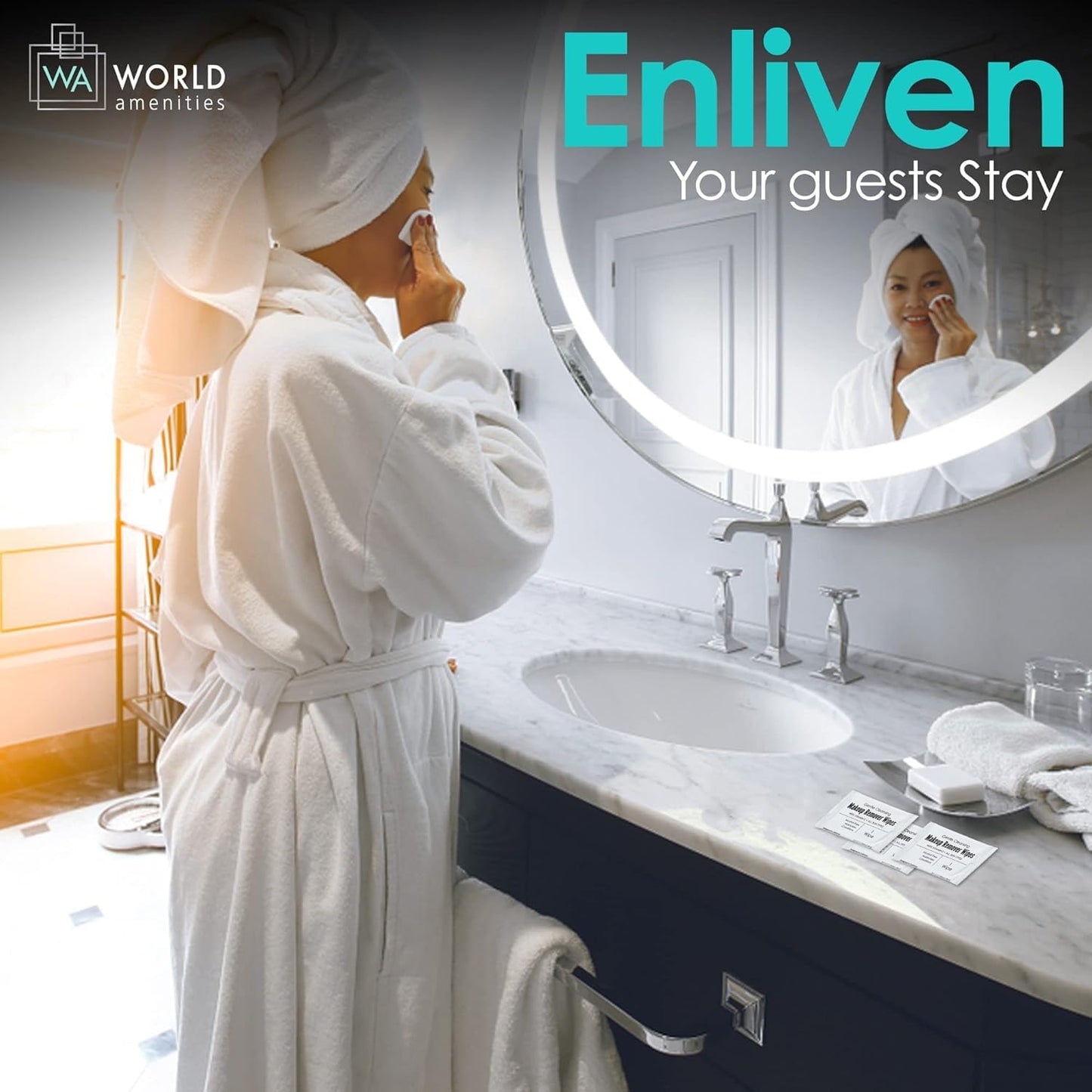 Bulk Makeup Remover Wipes | 50 Count | Individually Wrapped, Gentle Cleansing, Alcohol Free - All Skin Types - Vitamin E - 100% Recyclable, Hotel Travel Size Toiletries