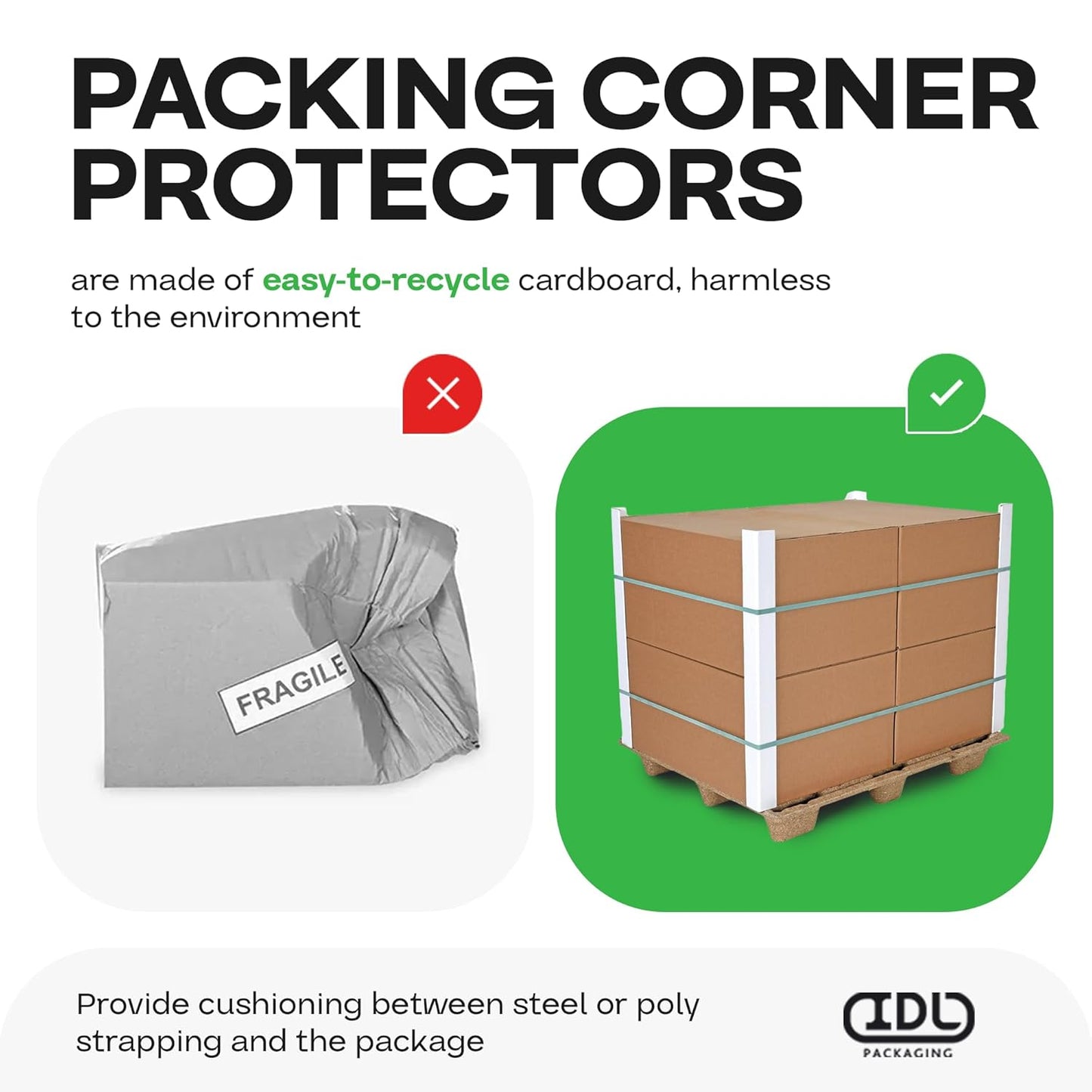 IDL Packaging Cardboard Edge Protectors 2" x 2" x 18", Full Pallet of 5600 pc, White - V-Board Reinforced Corner Protectors - Regular-Duty Cardboard Corners for Shipping