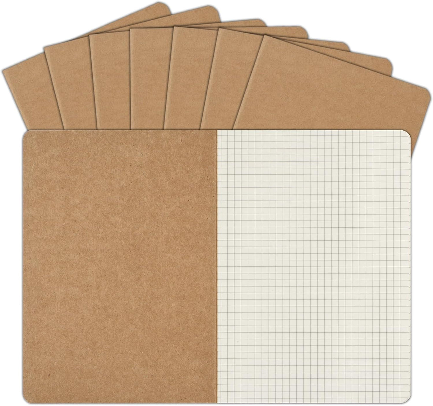 ZCZN 8 Pack A5 Kraft Notebooks Bulk, 8.15x5.5 Inches Graph Paper Journaling Notebooks, Notebooks for Work, Composition Notebooks for School, Journal Notebooks for Office, 60 Pages