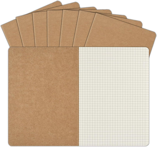 ZCZN 8 Pack A5 Kraft Notebooks Bulk, 8.15x5.5 Inches Graph Paper Journaling Notebooks, Notebooks for Work, Composition Notebooks for School, Journal Notebooks for Office, 60 Pages