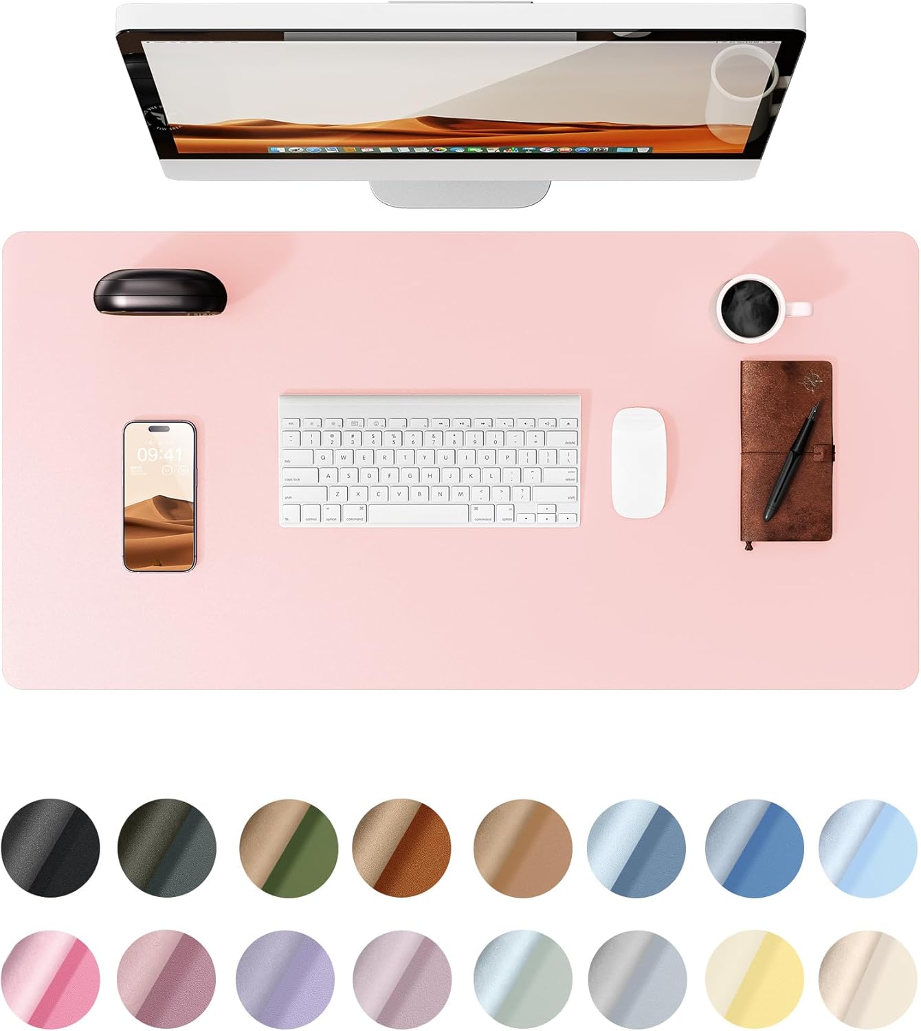 YSAGi Leather Desk Protector, Office Mat, Large Mouse Mat, Non-Slip PU Leather Blotter, Laptop Pad, Waterproof Writing Pad for Office and Home (Light Pink, 23.6" x 13.8")