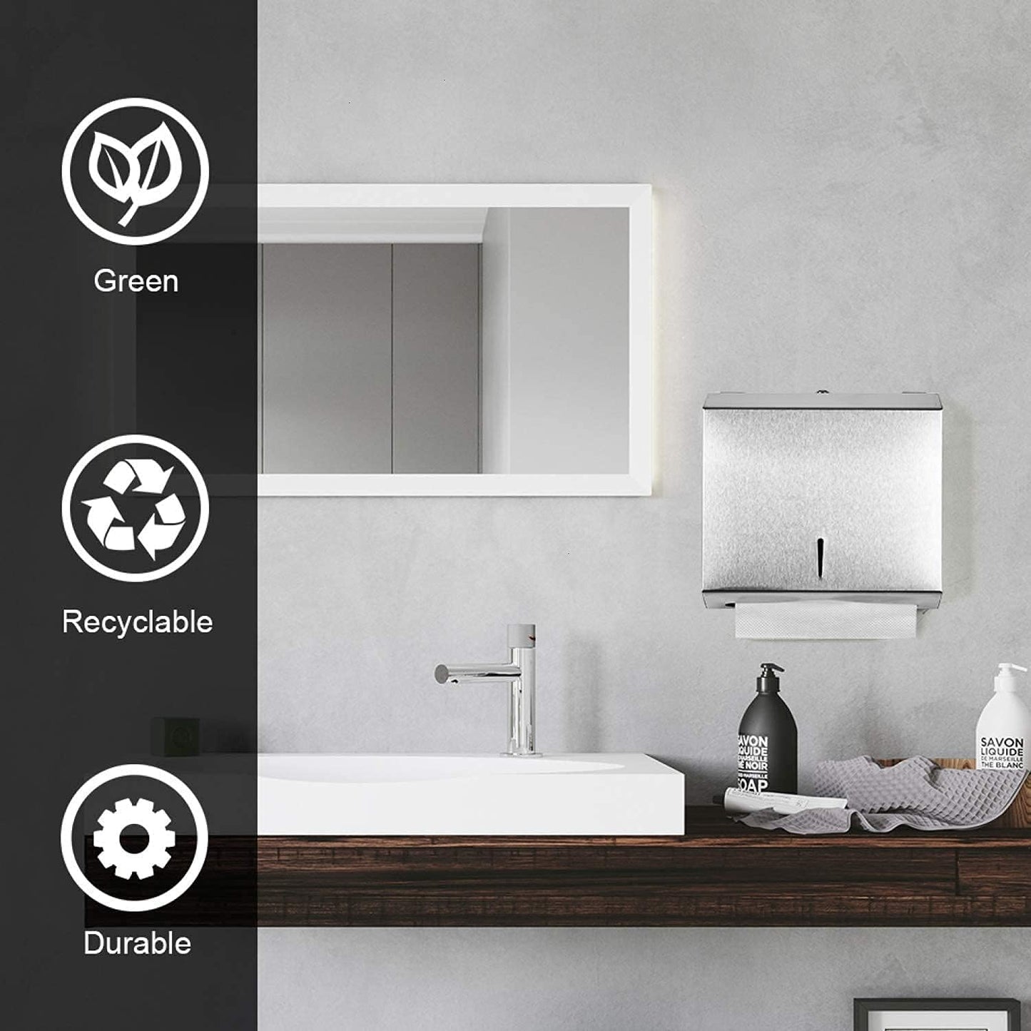 Wall-Mounted Comercial Paper Towel Dispenser, Brushed Stainless Steel Bathroom Hand Towel Dispenser with Lock Design, Large Capacity 250 C-Fold 300 Multi-Fold Capacity