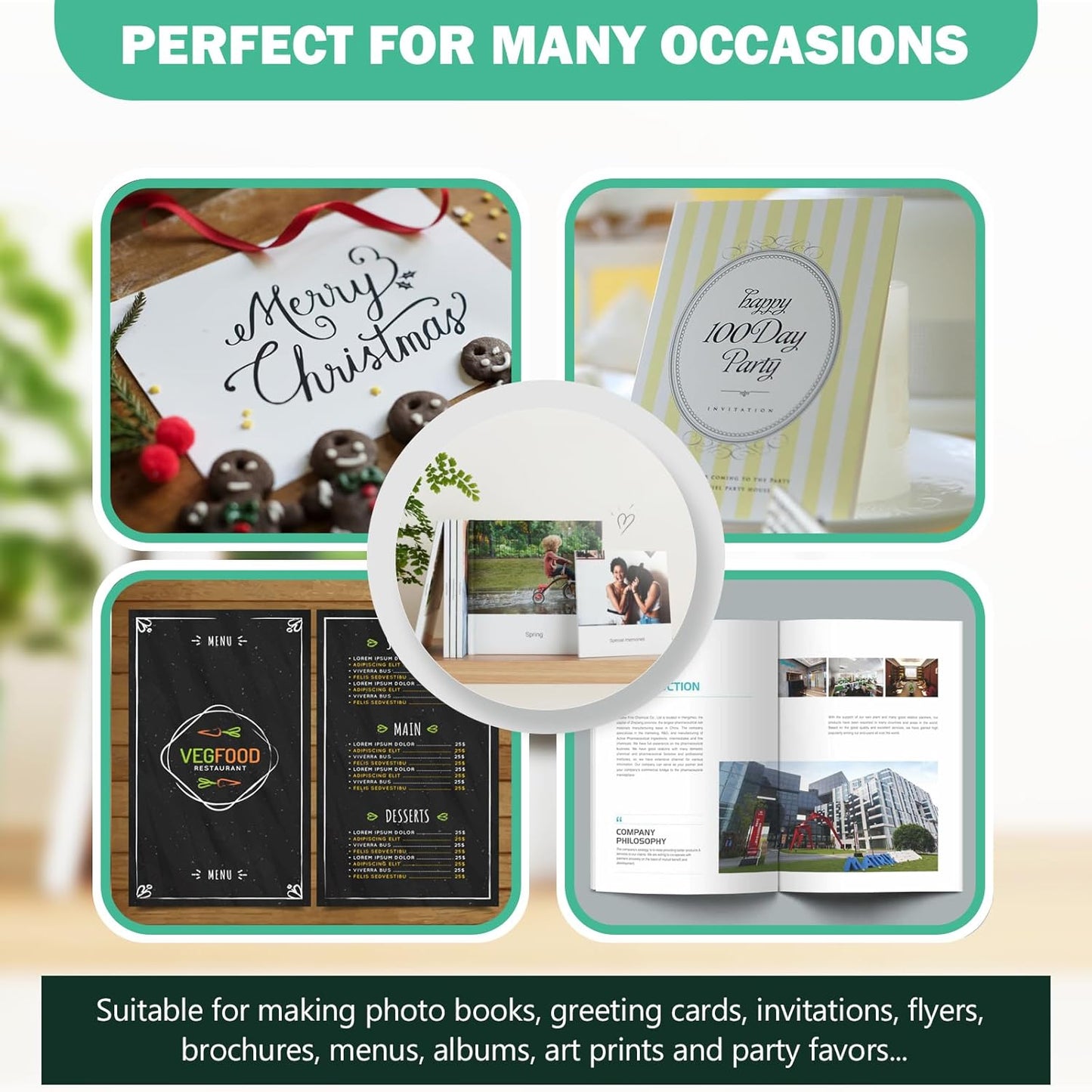 Double Sided Glossy Photo Paper 5x7, Thick Glossy Paper for Cardstock, 100 Sheets 61lb for Inkjet Printer