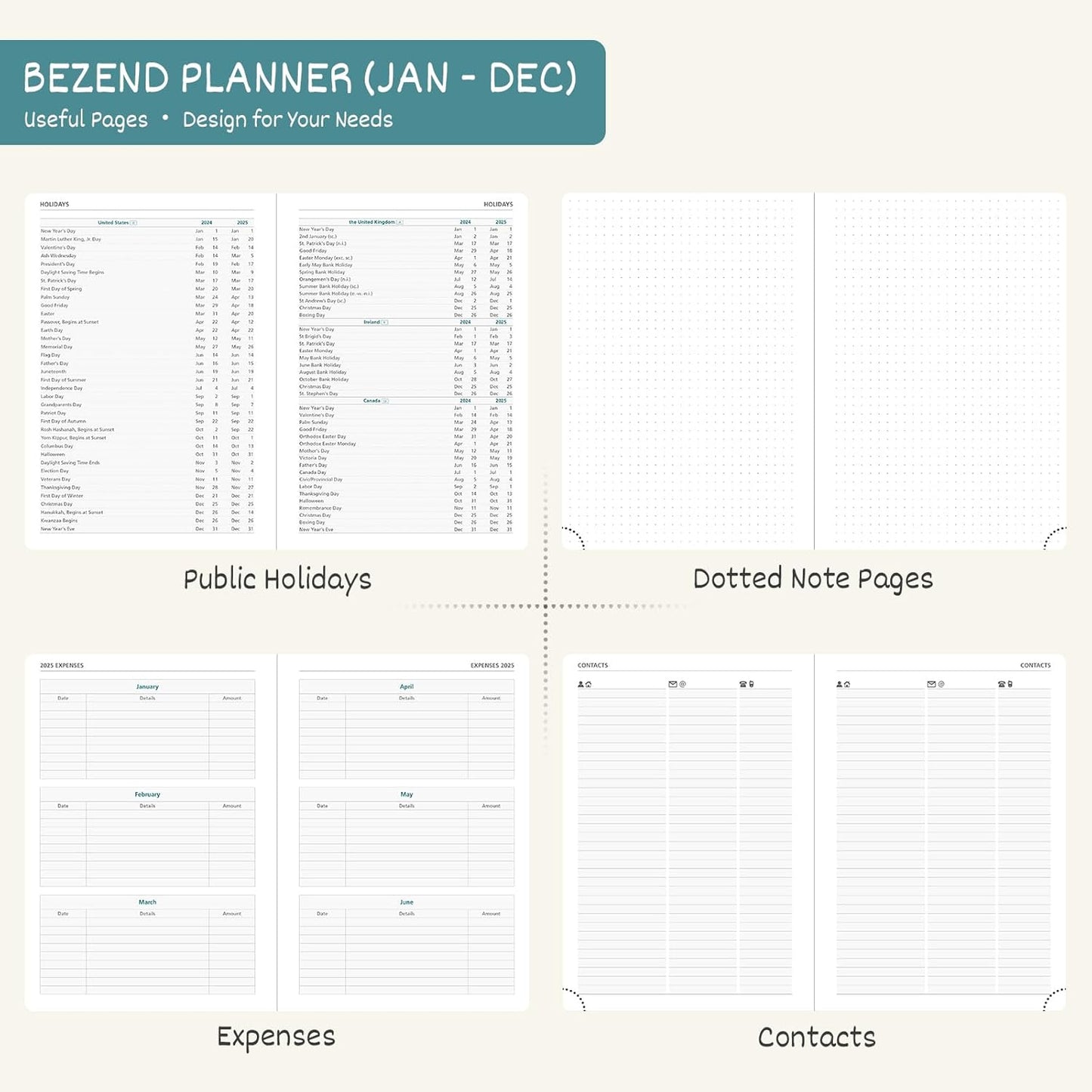 BEZEND 2026 Planner Weekly and Monthly (8.5" x 11") Daily Calendar with Half-Hourly Timeslots & Tab (Jan-Dec) Note & Expenses, Pen Holder, Inner Pocket, Vegan Leather Hardcover - Black