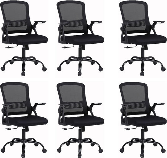 Modern Ergonomic Office Chair, Black, Mesh Back, Flip-up Armrests, Adjustable Height, 300 lbs Capacity