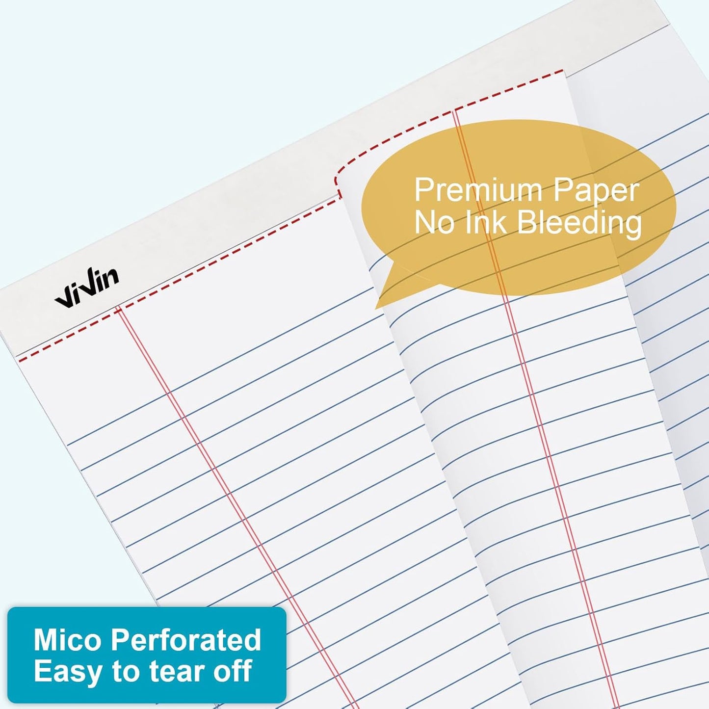 ViVin Legal Pads 8.5 x 11 Inch, Wide Ruled Note Pads, 6 Pack, 50 Sheet/Pad, Perforated Writing Pads, Notepads for Office Home School, 300 Sheets, White Paper
