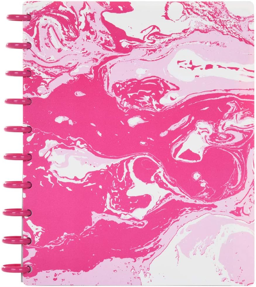 Talia Discbound Notebooks, Planner, Customizable, (Pink Marble Flow w/90's Pink Discs, Midsize (7.5in x 9.75in))