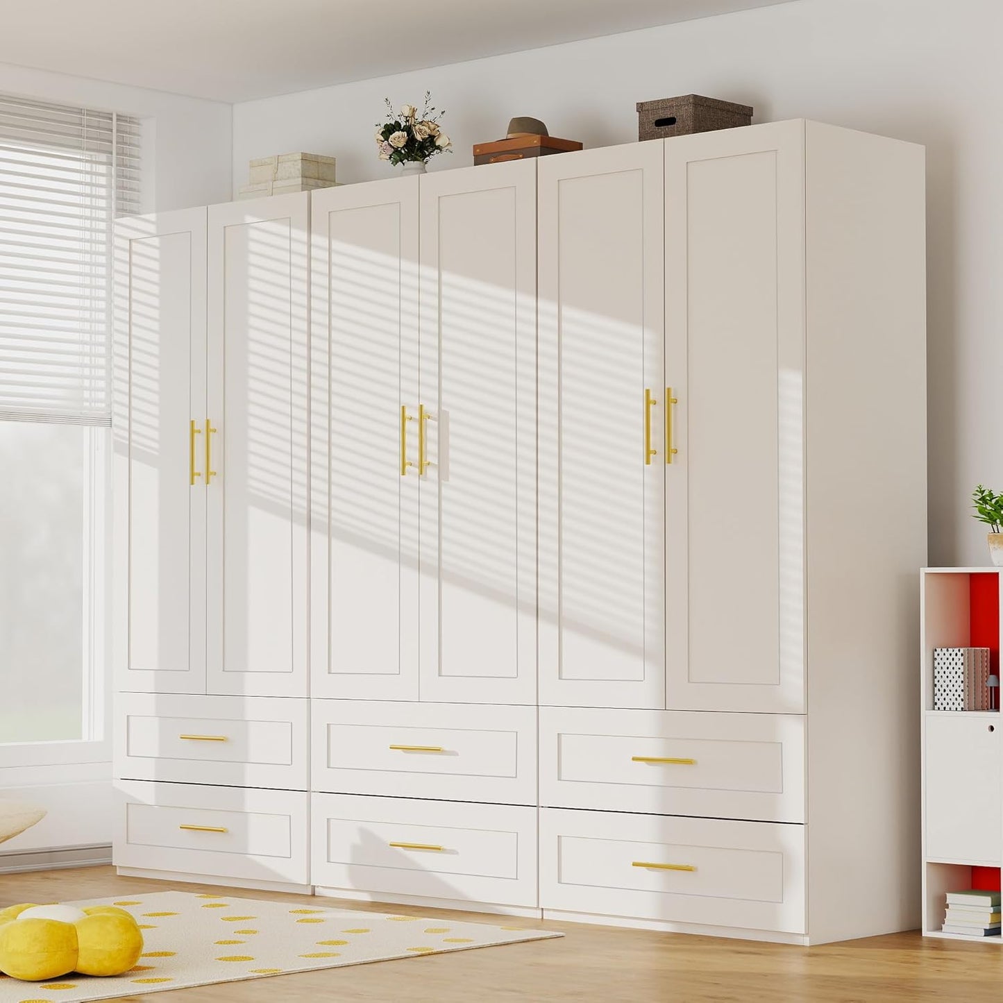 White Wardrobe with 2 Doors: 75" Tall Armoire Wardrobe Closet with 2 Drawers, Bedroom Closet Cabinet for Hanging Clothes, Wooden Storage Armoire with Shelves (Contemporary, 3)