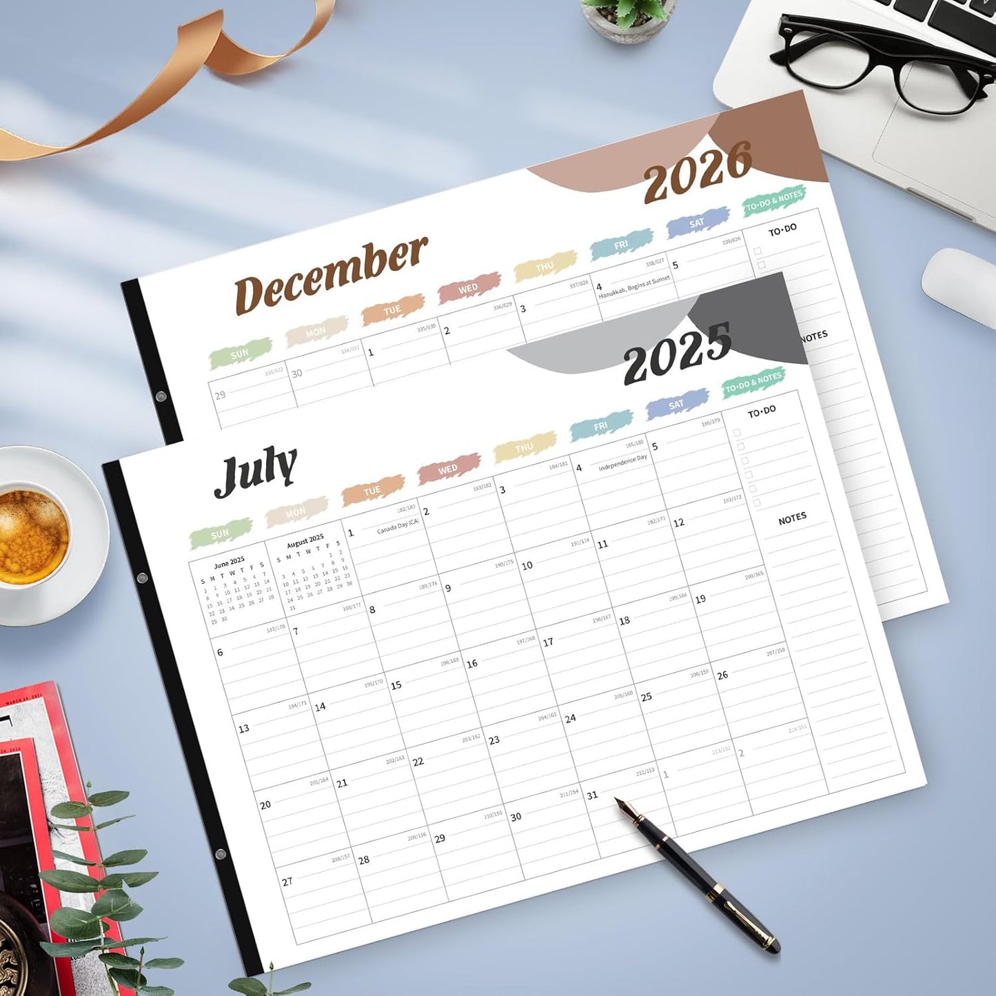 Desk Calendar 2025-2026, Desk Calendar Large 22x17, 18 Months Desk Top Calendar, From July 2025 to December 2026 with To Do & Notes, Holiday & Julian Date for Home, School & Office