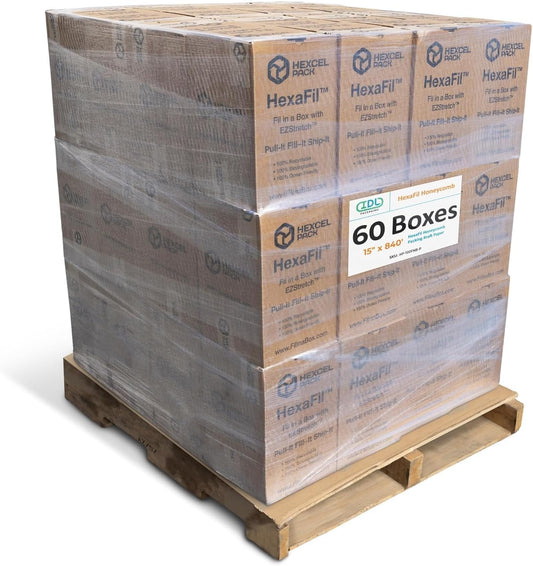 IDL Packaging HexaFil Honeycomb Packing Kraft Paper 15" x 840' in Self-Dispensed Box (Pallet of 60) - Patented Cushioning Box Filler for Void Filling, Moving, Shipping - Alternative to Bubble Plastic