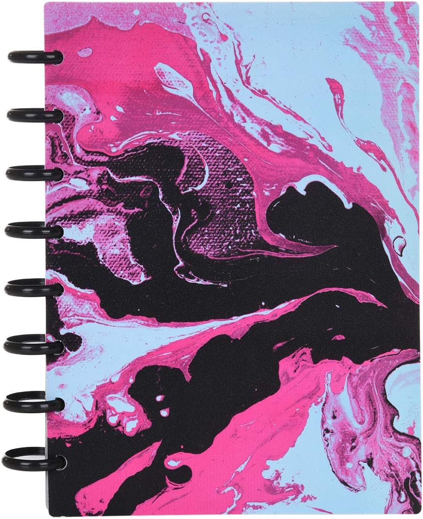Talia Discbound Notebooks, Planner, Customizable, (xMarble Flow Taffy w/Black Discs, Junior (5.5in x 8.5in))