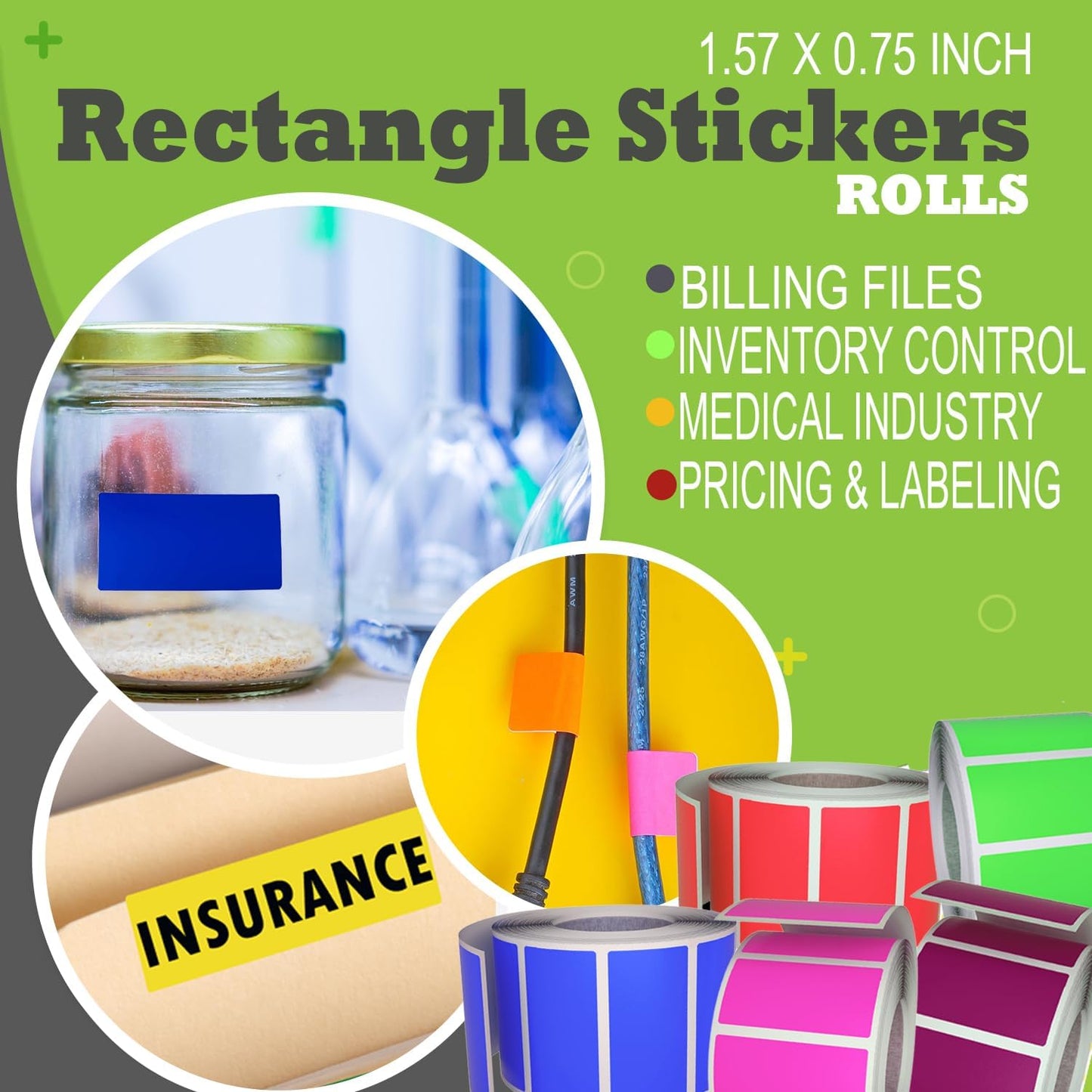 Pastel Pink Sticker Label Rolls 1.57 x 0.75 inch, 5 Rolls- 2500-Pack, Rectangular Easy Write Labels 40mmx19mm by Royal Green