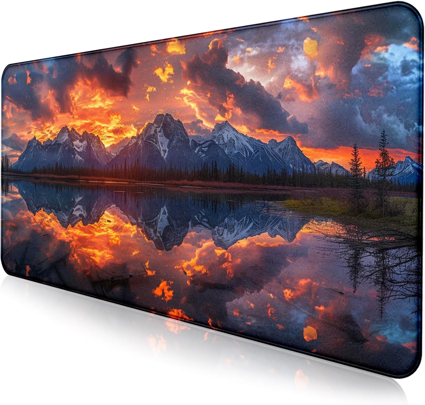 Volcanic Lava Scene Ultra Large Computer Desk Pad, Anti Slip Keyboard Pad, Customized Thick Large Stitched Edge Mouse Pad for Office 35.4 x 15.7 Inches