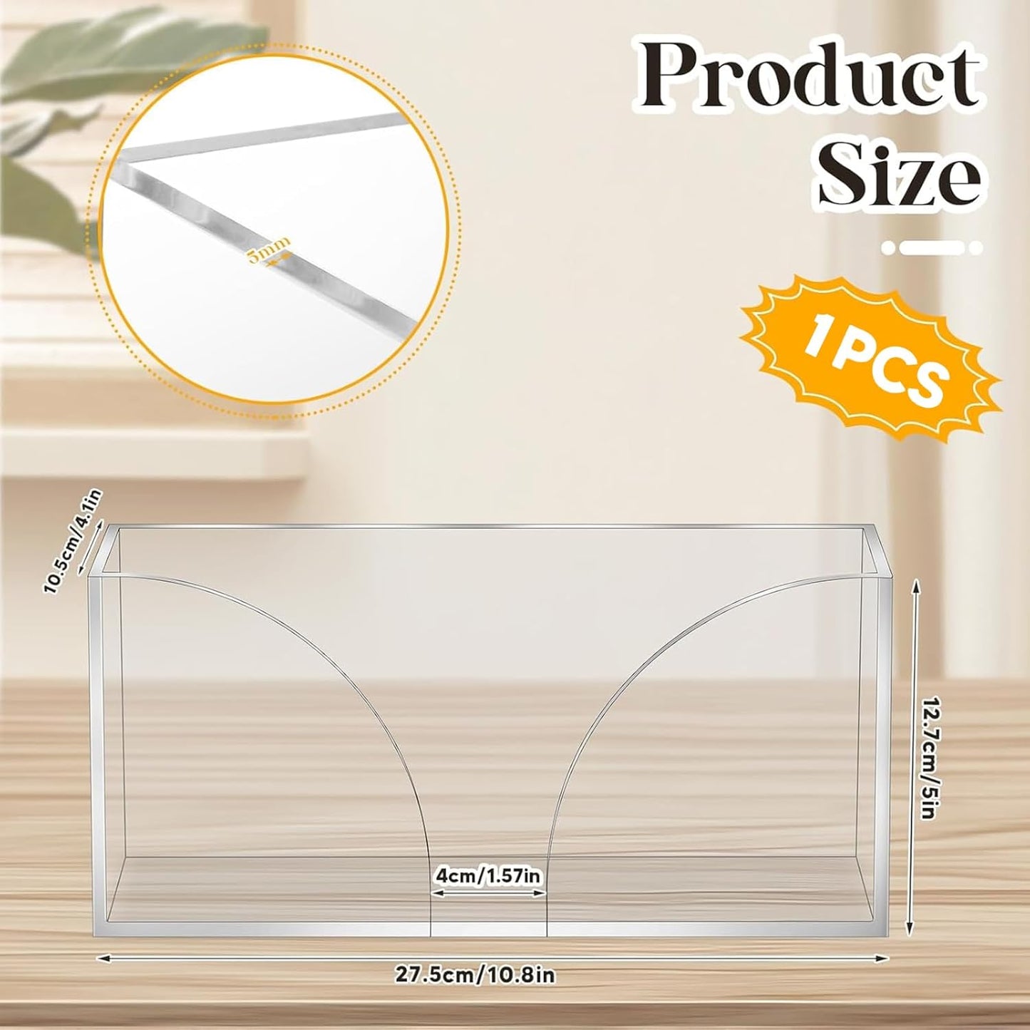 1PCS Paper Towel Holder, Acrylic, Clear, Minimalist, Countertop, Bathroom, Kitchen, Napkin Holder, Z-fold, C-fold, MultiFold Trifold