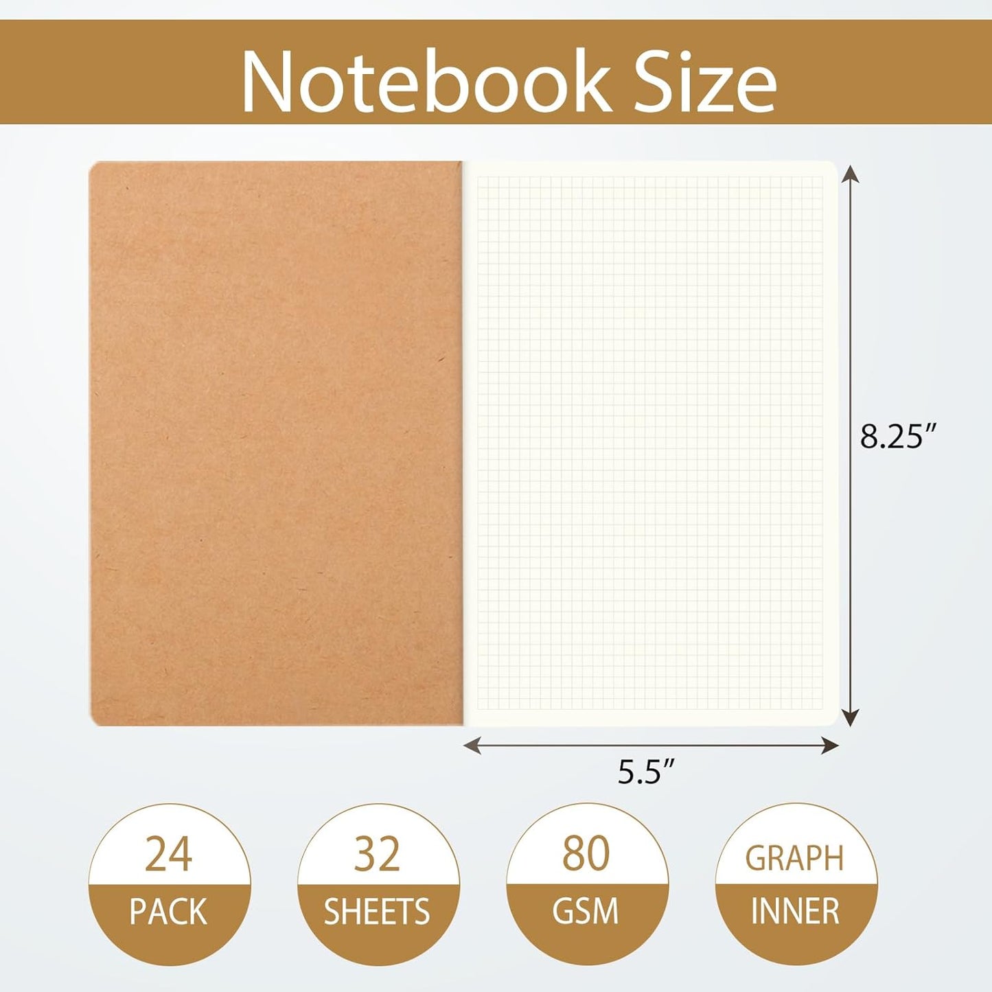 24 Pack Graph Paper Notebook Journal Notebook Square Grid Paper Notebook for Travelers, Students, Office - Subject Notebooks - A5 Size, 8.26”x5.5”, 64 Square Grid Pages/32 Sheets