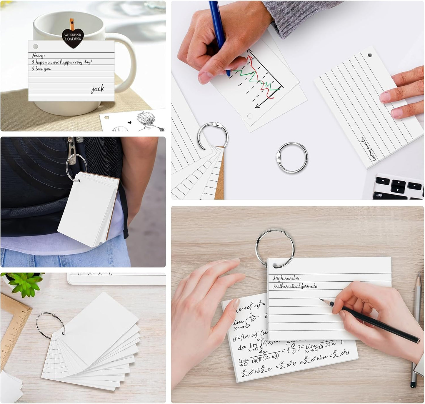 Ruled Lined Index Note Cards,300PCS Flash Cards,125 x 85mm Index Cards,Punched and Perfed Study Cards,White Record Cards for Student Essentials Learning Office Notecards Taking to do List Memo