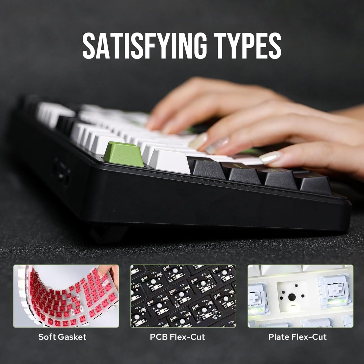 EPOMAKER X Aula F99 PRO Wireless Gaming Keyboard with 8000mAh Battery, Hot Swappable Creamy Keyboard, 2.4GHz/Type-C/BT5.0, NKRO, RGB Backlit for Win/Mac/Gaming (Black&White&Green)