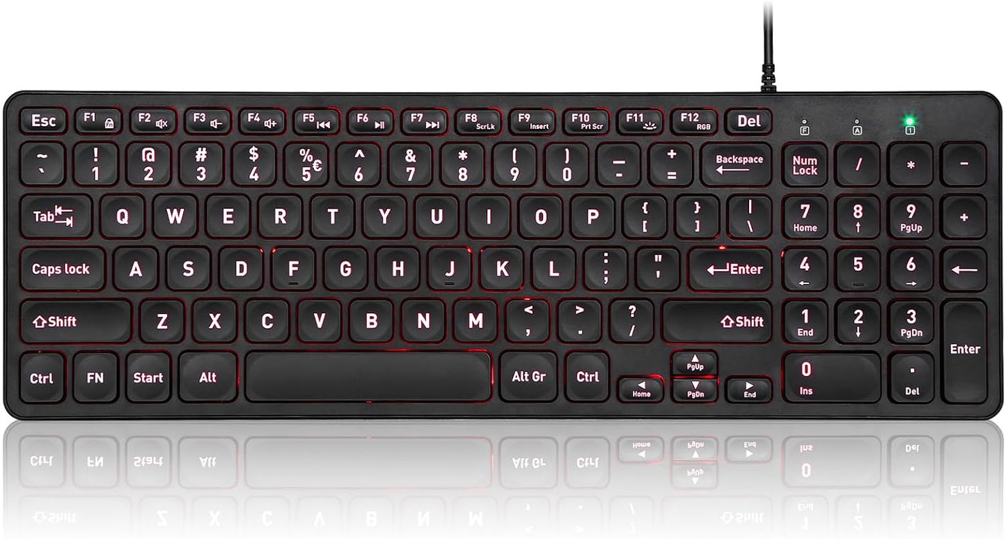 Perixx PERIBOARD-333RGB Wired Backlit USB Keyboard- X Type Scissor Keys - Compact 14.25x4.57x0.83 Inches - Big Print Letters - RGB Backlit - US English