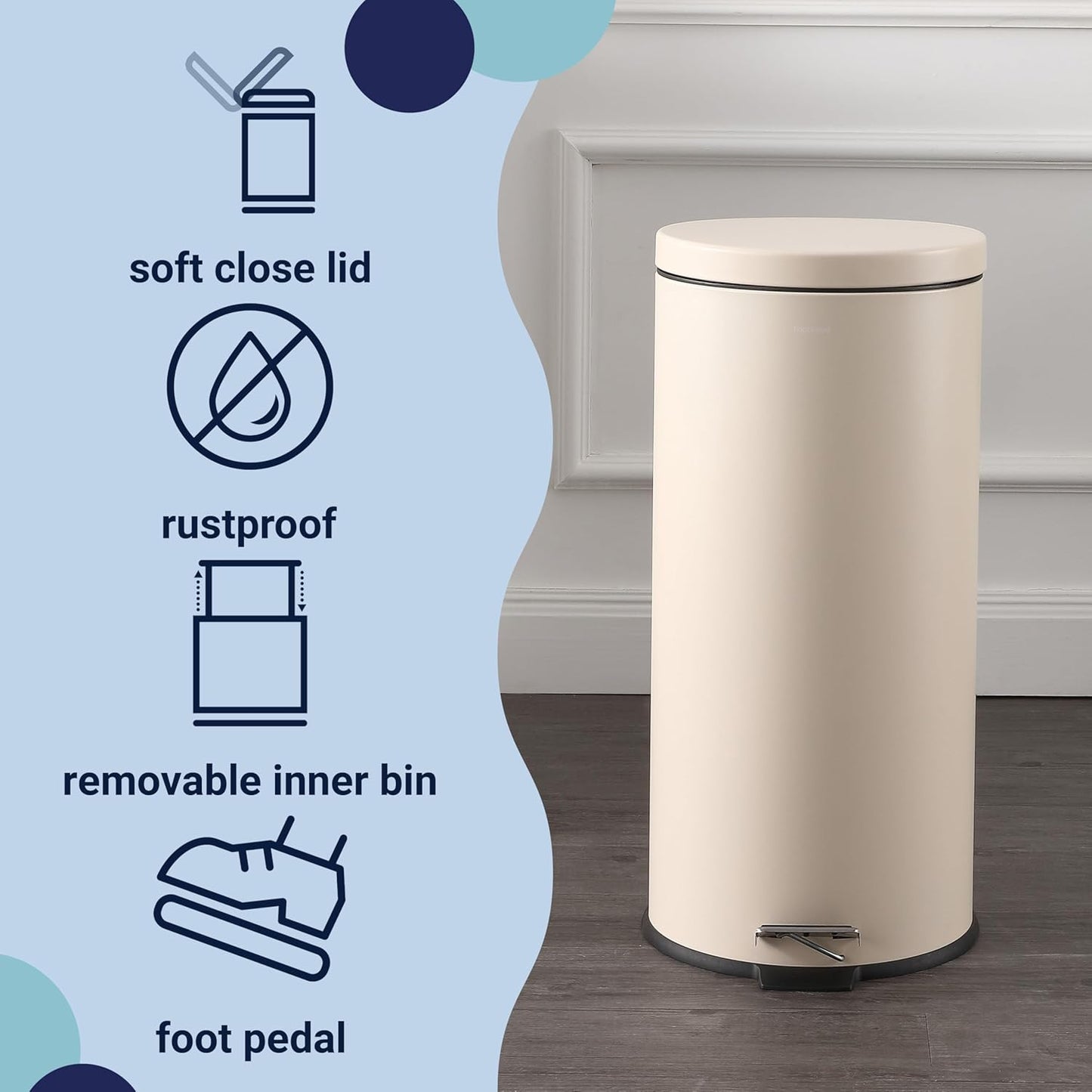 happimess HPM1000E Oscar 8-Gallon Step-Open Trash Can with Free Mini Trash Can, Modern, Fingerprint Proof for Home, Kitchen, Office, Large:7.9 Gallon Small:1.3 Gallon, Limestone Beige