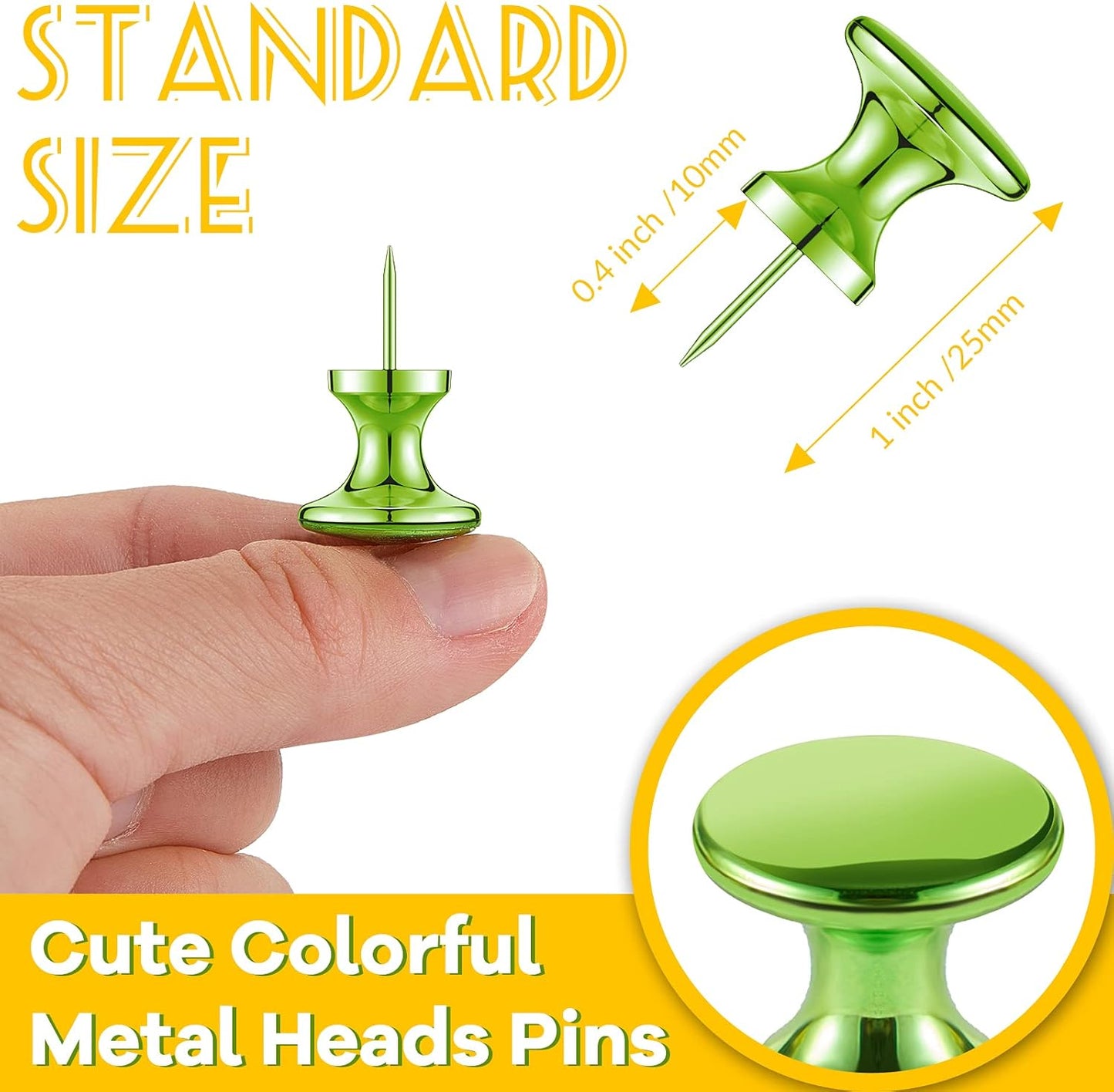 Outus 100 Pcs Giant Push Pins Large Thumb Tacks Plastic Heads 1 Inch Jumbo Push Pins for Cork Board Map Posters Office School(Purplish Red, Gold, Blue, Green, Silver)