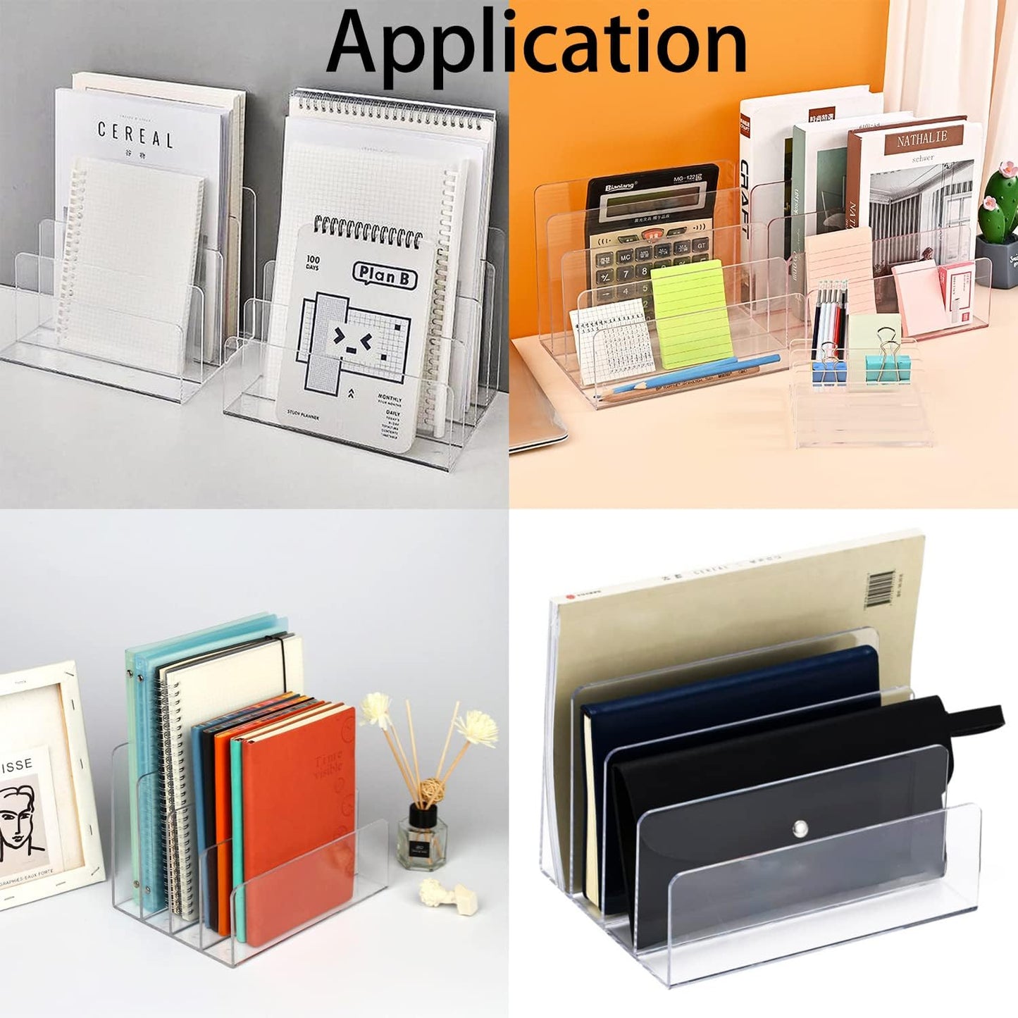 Acrylic File Organizer, 4Sections Clear Desk Organizer for Home Office, Desktop File Folder, Acrylic Mail Organizer Countertop for Notebook, Document and Paper, Clear File Holder,1Pcs