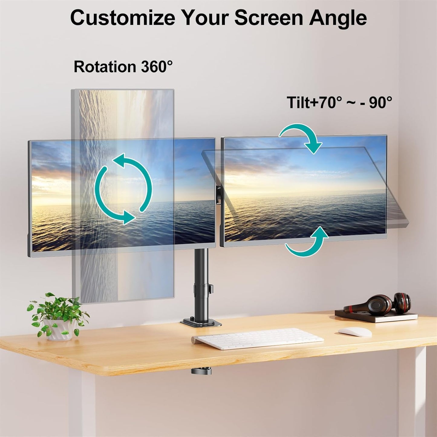 MOUNT PRO Dual Monitor Mount Fits 13-32 Inch/17.6lbs LCD Screen, Computer Monitor Desk Mount, Articulating Monitor Arm, Height Adjustable Display Stand for 2 Monitors, VESA Mount 75x75/100x100mm