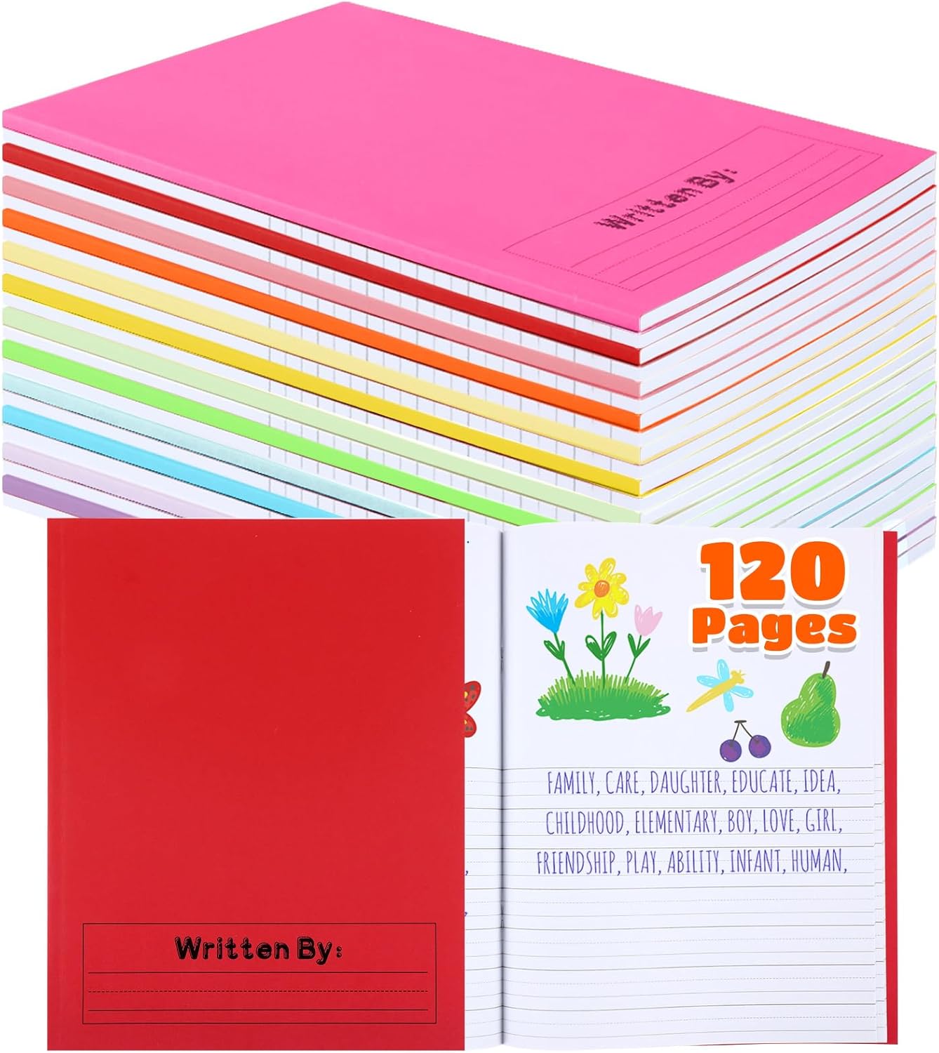 Henoyso 12 Pcs 120 Pages Primary Composition Notebooks K-2 9 3/4 x 7 1/2 Inch Journals Primary Journals Blank Books for Kids to Write Stories Kindergarten (Classic Color)