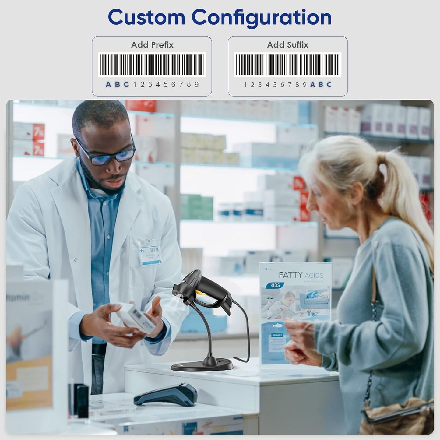 Eyoyo Handheld 2D Barcode Scanner with Gooseneck Stand, Automatic USB Wired QR Code Scanner Bar Code Reader Support Screen Scanning for PC POS System Library Store Supermarket Check-Out, Inventory…