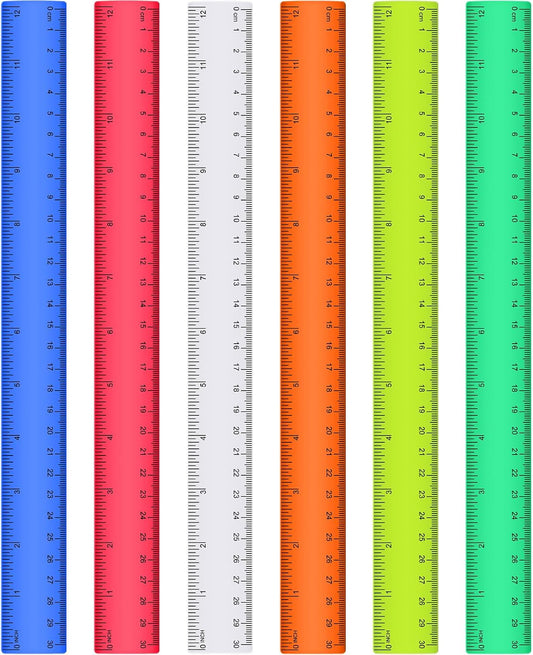 Zonon 6 Pcs 12 Inch Ruler Bulk Colorful Plastic Flexible Straight Metric Rulers with Centimeters and Inches Drafting Measuring Tool for Classroom School Students Education