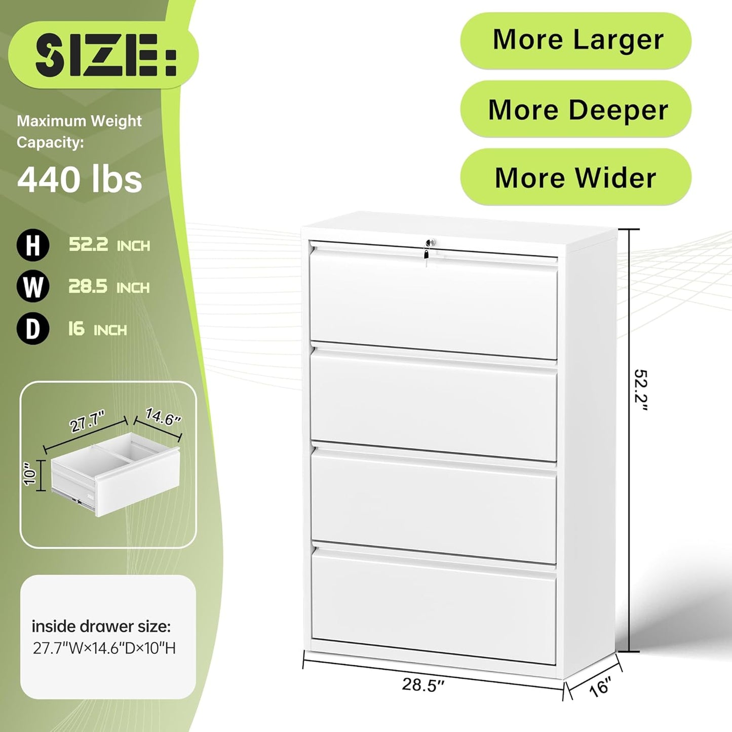 Crownland Lateral File Cabinet with 4 Drawers, 28" W Metal Lockable Office File Cabinets for Home Office- Stores Letter/Legal/A4/F4 Files(White)