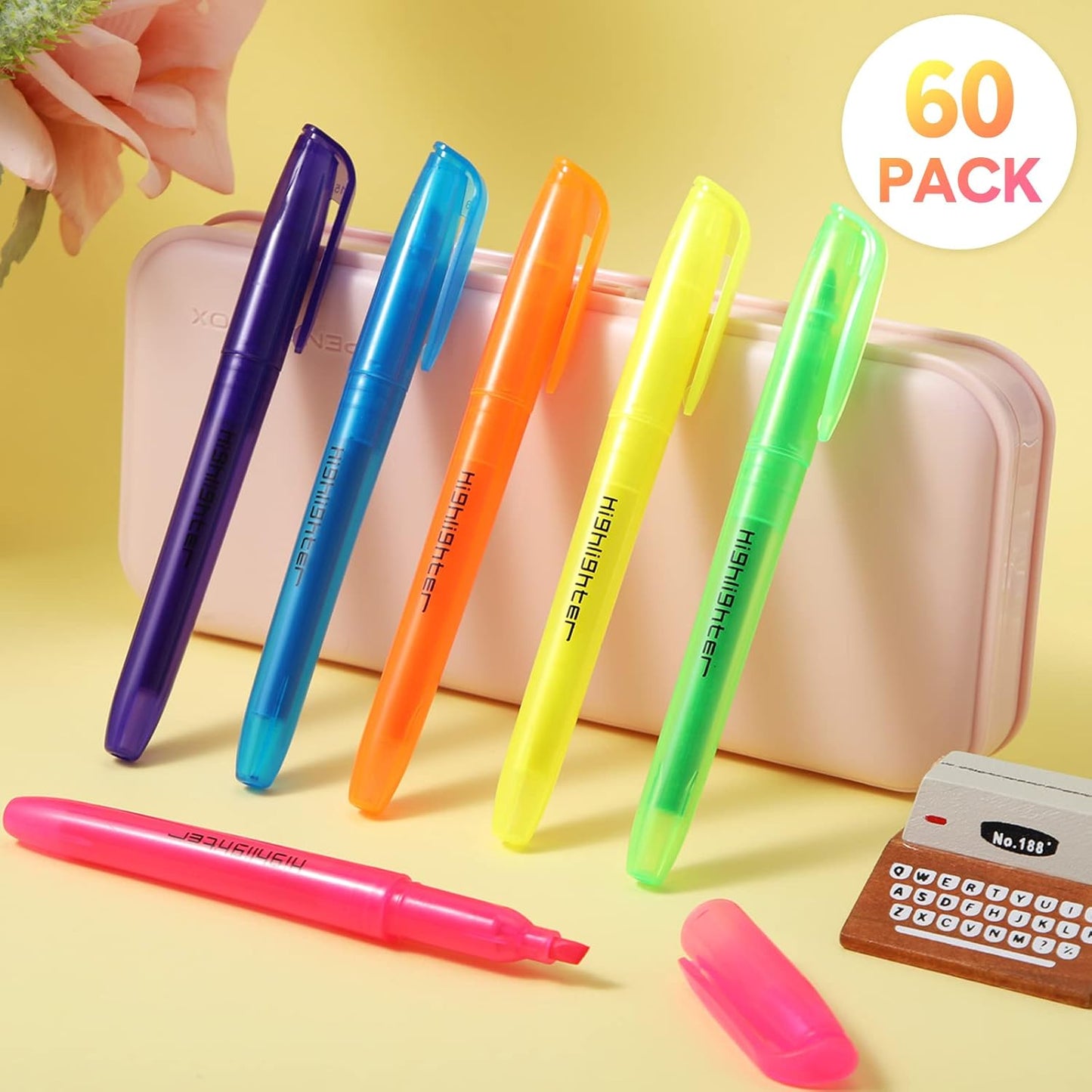 Thenshop 60 Pcs Highlighter Bulk Pack Assorted Colors Highlighter Markers Chisel Tip Fluorescent Pens for Office Classroom Back to School Supplies