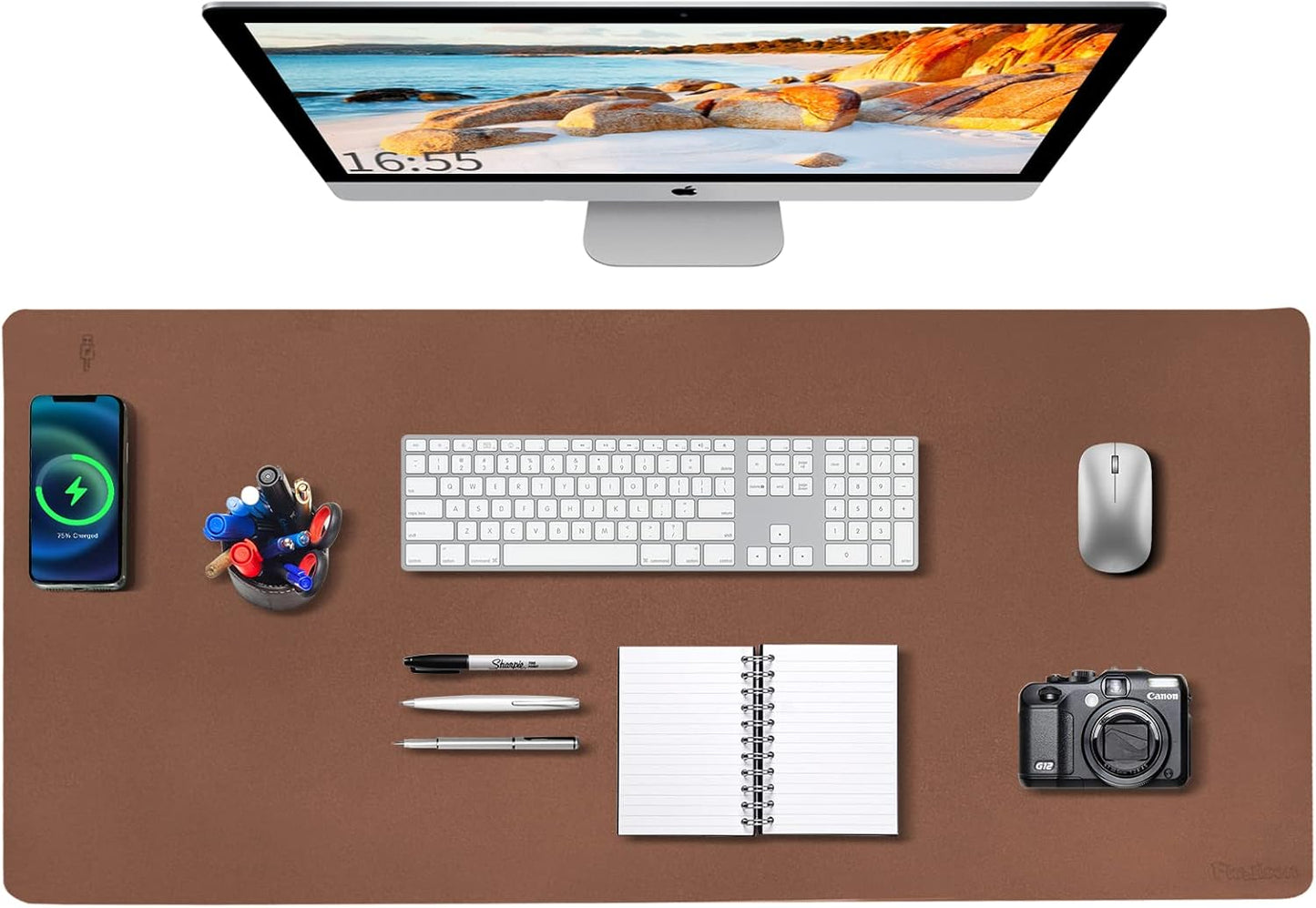 Desk Mat Wireless Charging Mouse Pad Large 32x16 Journey Desk Pad Mat with Wireless Charger Waterproof Leather Computer Mat with Phone Charger Mousepad Non-Slip for Keyboard and Mouse