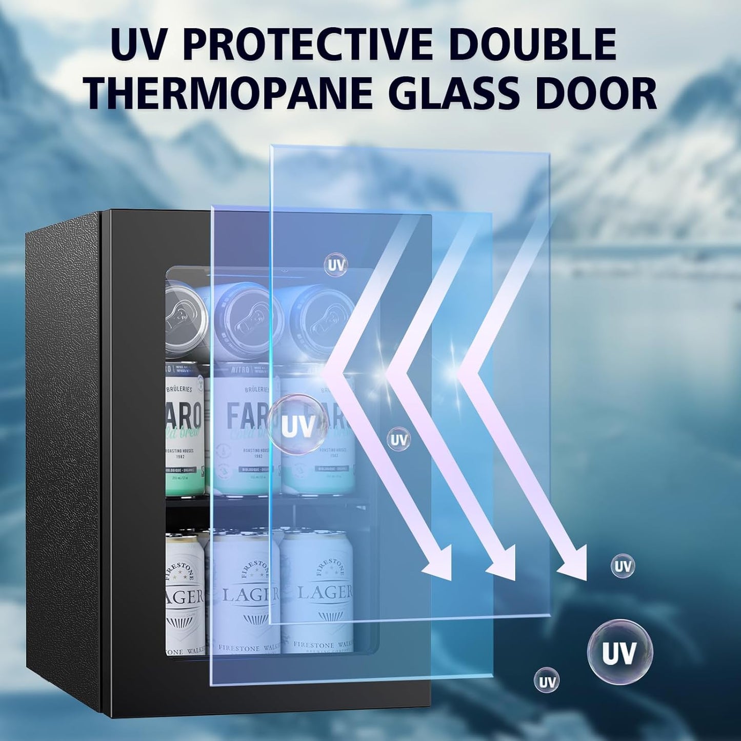 COWSAR Beverage Refrigerator 24-Can Mini Fridge, ETL Approved Countertop Wine Cooler Small Adjustable Digital Thermostat, LED Light, Freestanding Countertop Drink Refrigerator for Home, Bar & Office