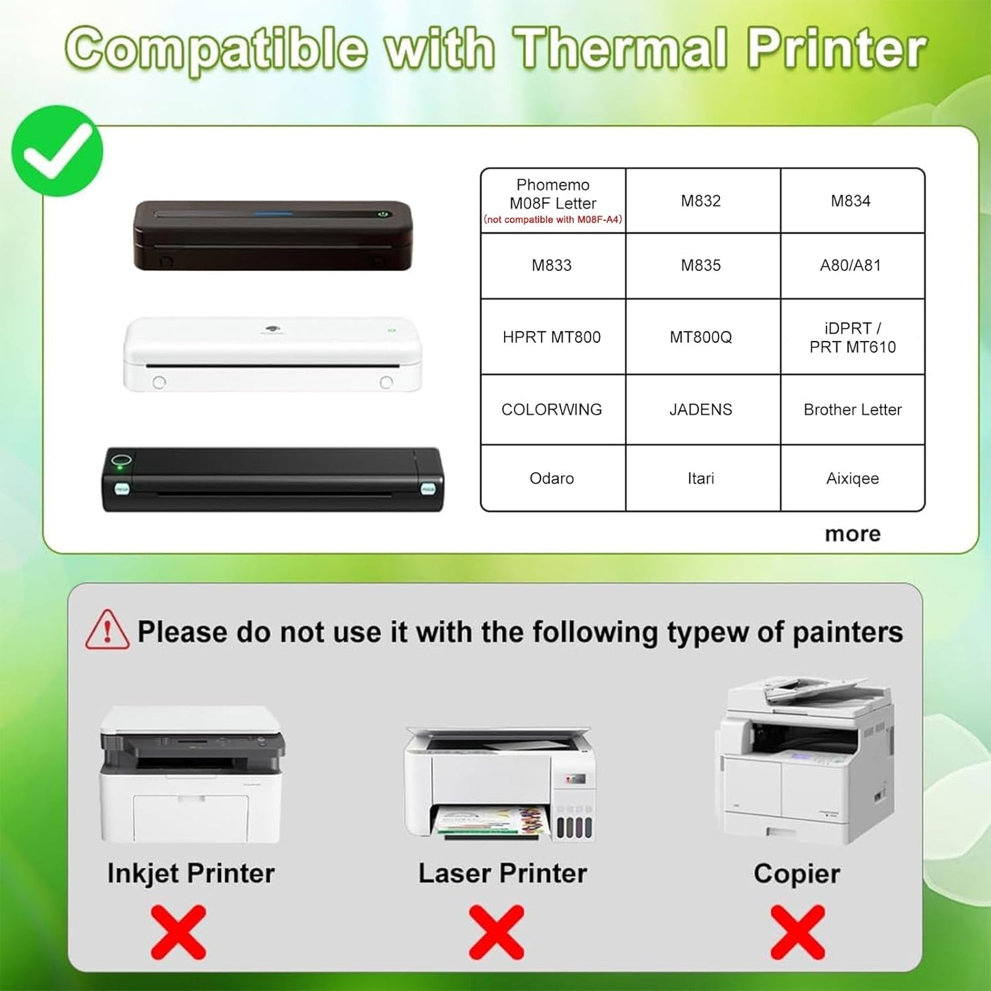 Thermal Printer Paper 8.5 x 11 Inch, Quick-Dry US Letter Paper, Compatible with M08F M832 Portable Printer, Continuous Perforated Folding Paper, 200 Sheets