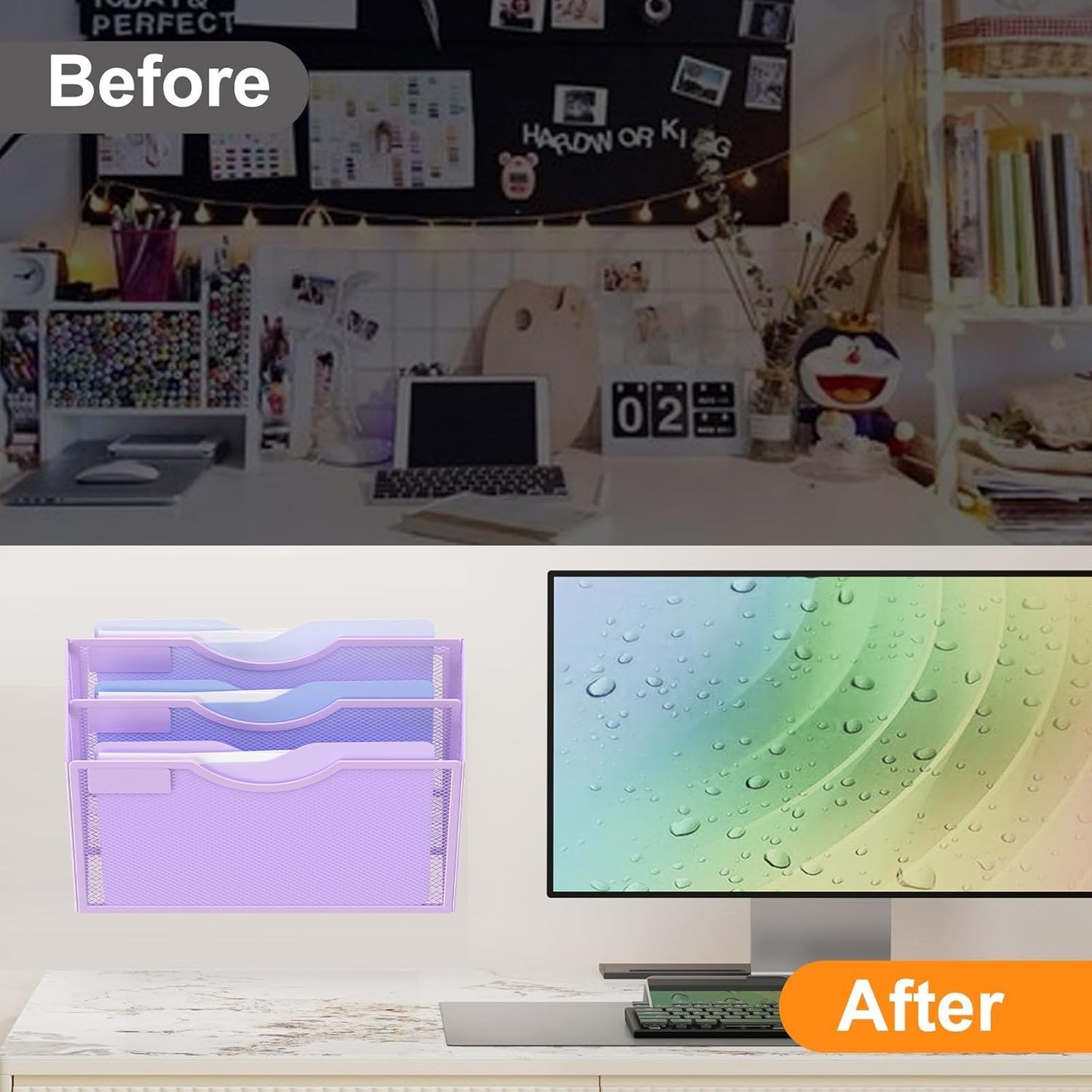 Kuntine.B 3 Pocket Wall File Holder Organizer Office Hanging Magazine Holder Wall File Organizer for Office Home (Purple, 3 Tier)