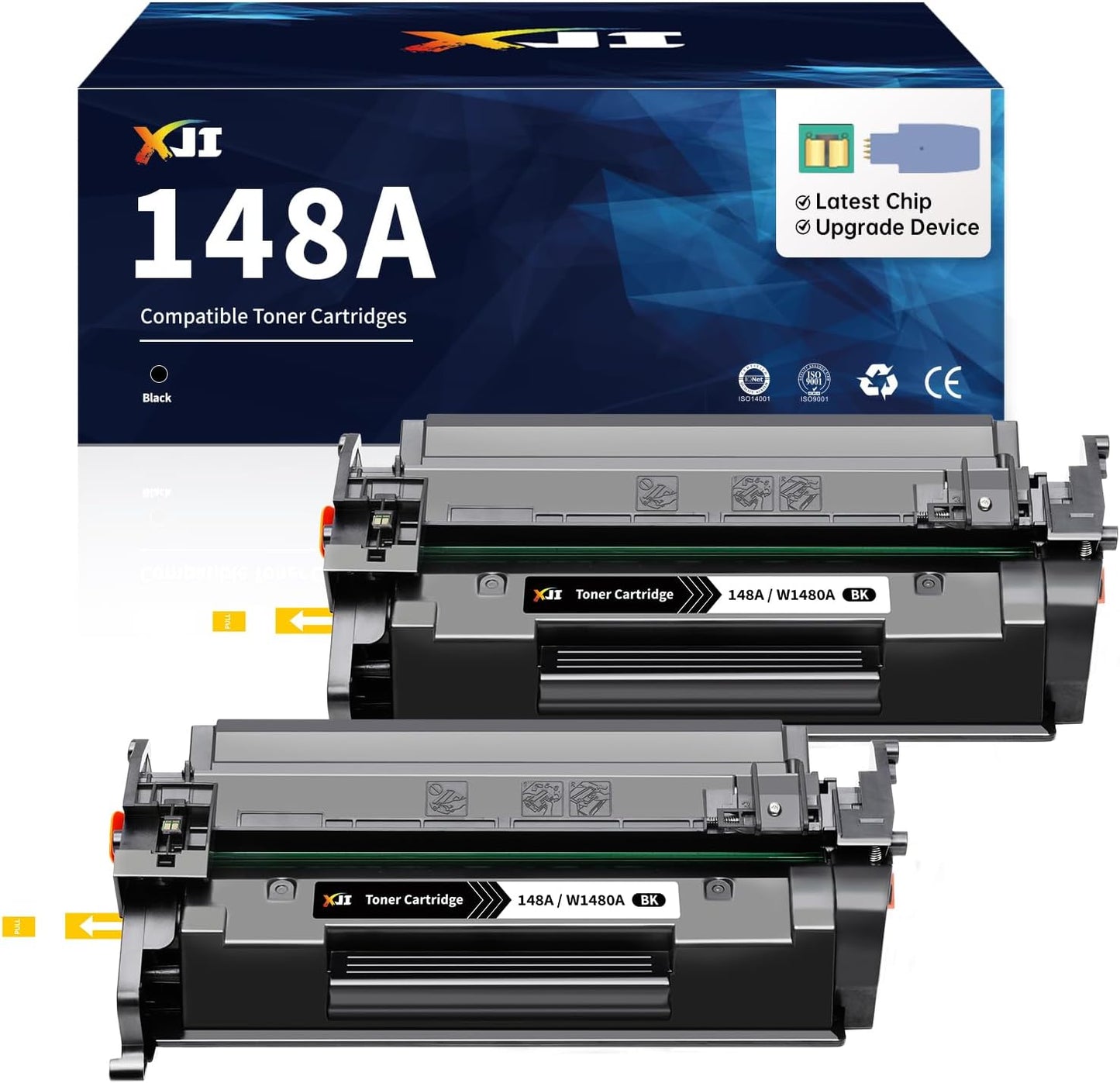 XJI 148A(with Chip) 2 Pack Compatible Toner Cartridges Replacement for HP 148 A X W1480A 148X W1480X Ink, for Laser Jet Pro 4001dn 4001dw 4001n MFP 4101dw 4101fdw 4101fdn Printer Black