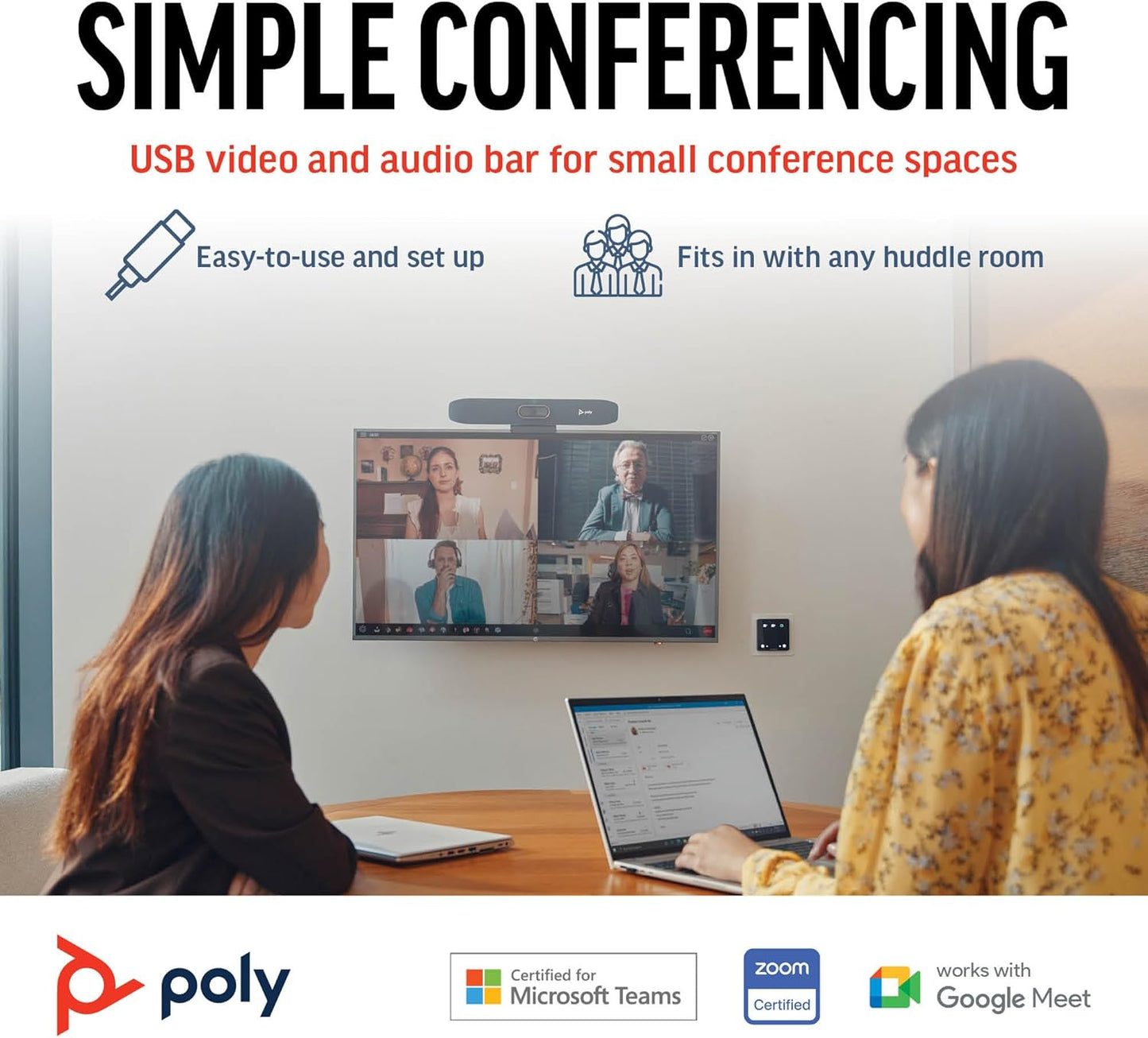 Poly Studio R30 4K Video Conferencing Bar (Plantronics) – Camera, Mic, & Speaker for Small Rooms – Automatic Camera Framing – Noise Reduction Technology – Works w/Teams, Google, Zoom –Amazon Exclusive