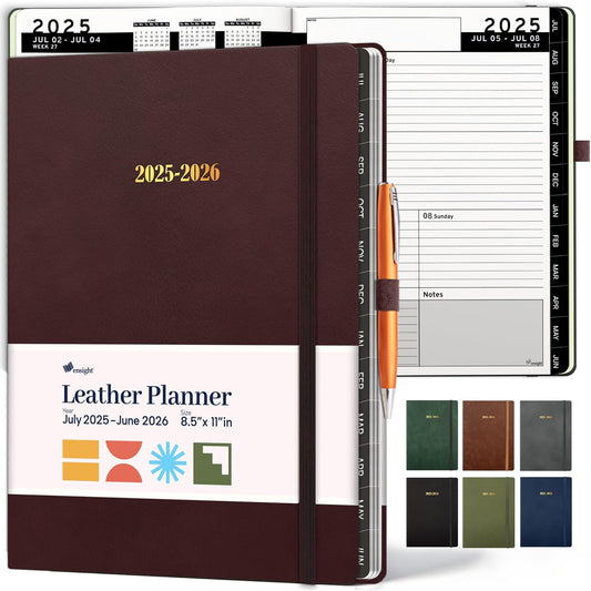 Ensight 2025-2026 HARDCOVER Leather Planner Weekly & Monthly - 8.5x11 Inches - Academic Planner Business Personal or Student - Pen Holder, Thick Paper, July 2025 - June 2026 (Red)