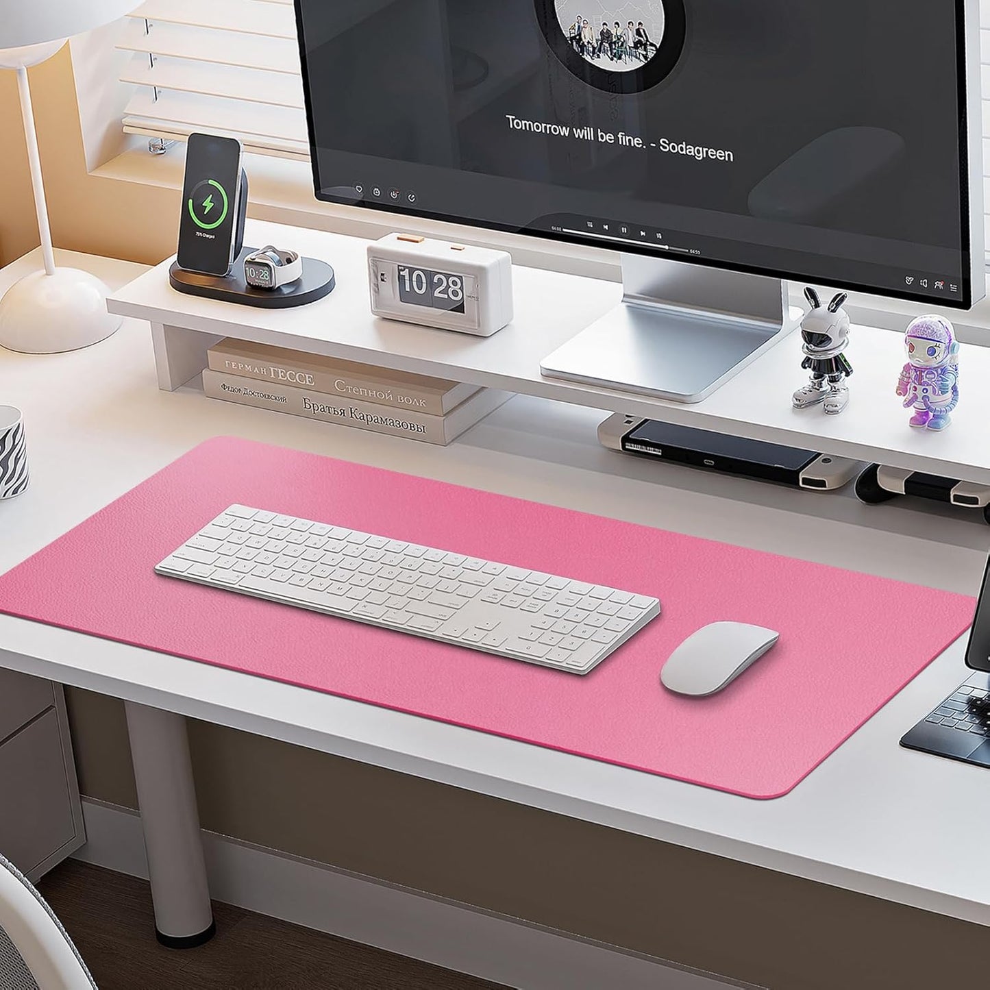 Boutilon Leather Desk Pad Protector,Non-Slip Mouse Pad,Laptop Desk Pad,Office Mouse Mat,Waterproof Leather Desk Blotter,Desk Writing Pad for Office and Home (XXXL-Rose Pink,47"x 24")