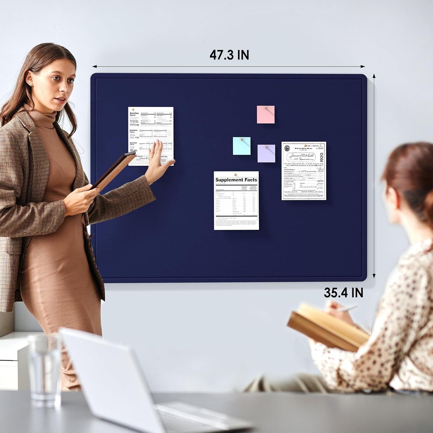 MaxGear Large Bulletin Board 48" x 36", Foldable Felt Board Vision Board Supplies, Cork Board for Office, Home, School, Small Pin Boards for Walls Decorative Display Board Dark Blue