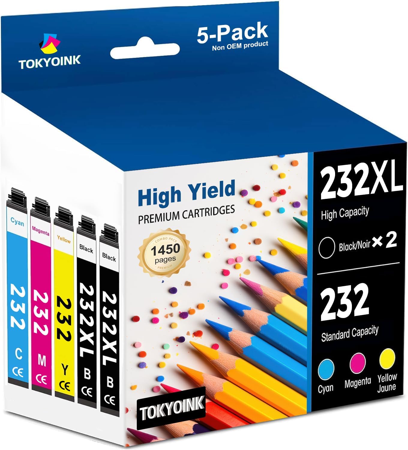 232XL Ink Cartridges Combo Pack Remanufactured Replacement for 232 Ink Cartridge 232 XL T232XL for WF-2930, WF-2950, XP-4200, XP-4205 Printer Ink (2 Black, Cyan, Yellow, Magenta 5 Pack)