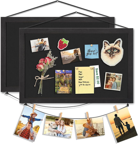 Miratino 2pcs Pin Board Bulletin Board, 16 "x11 Black Linen Cork Boards for Walls with Black Frame,Vision Board for Home Kitchen School Office Decor