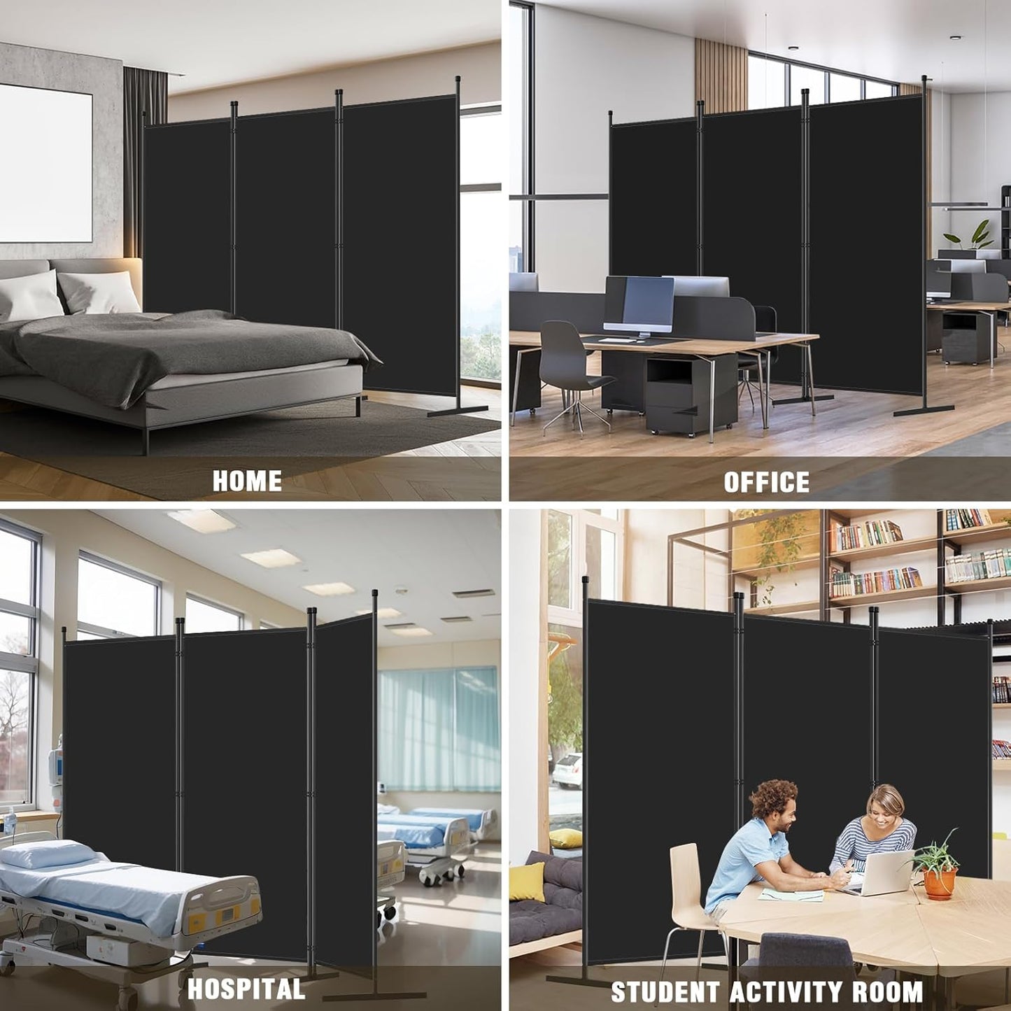 AKTOP 3-Panel Room Divider, Freestanding Wall Divider for Room Separation, Folding Privacy Partition Screen 70''W x 102''H, Portable Room Divider Panel Privacy Screen for Dorm Studio Office, Black